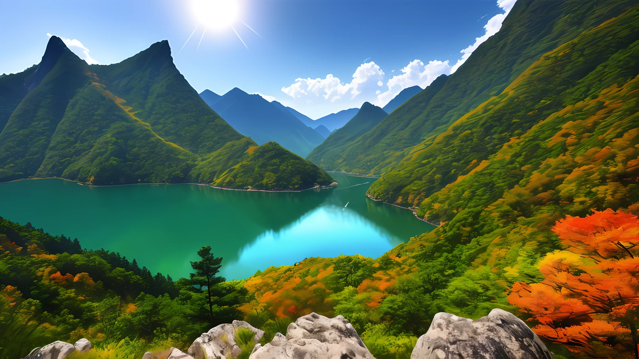 A beautiful Korean mountain and lake, (masterpiece), (portrait), (raw photo), (highly detailed CG unity 8k wallpaper) intricate, sharp focus, dramatic, realistic art