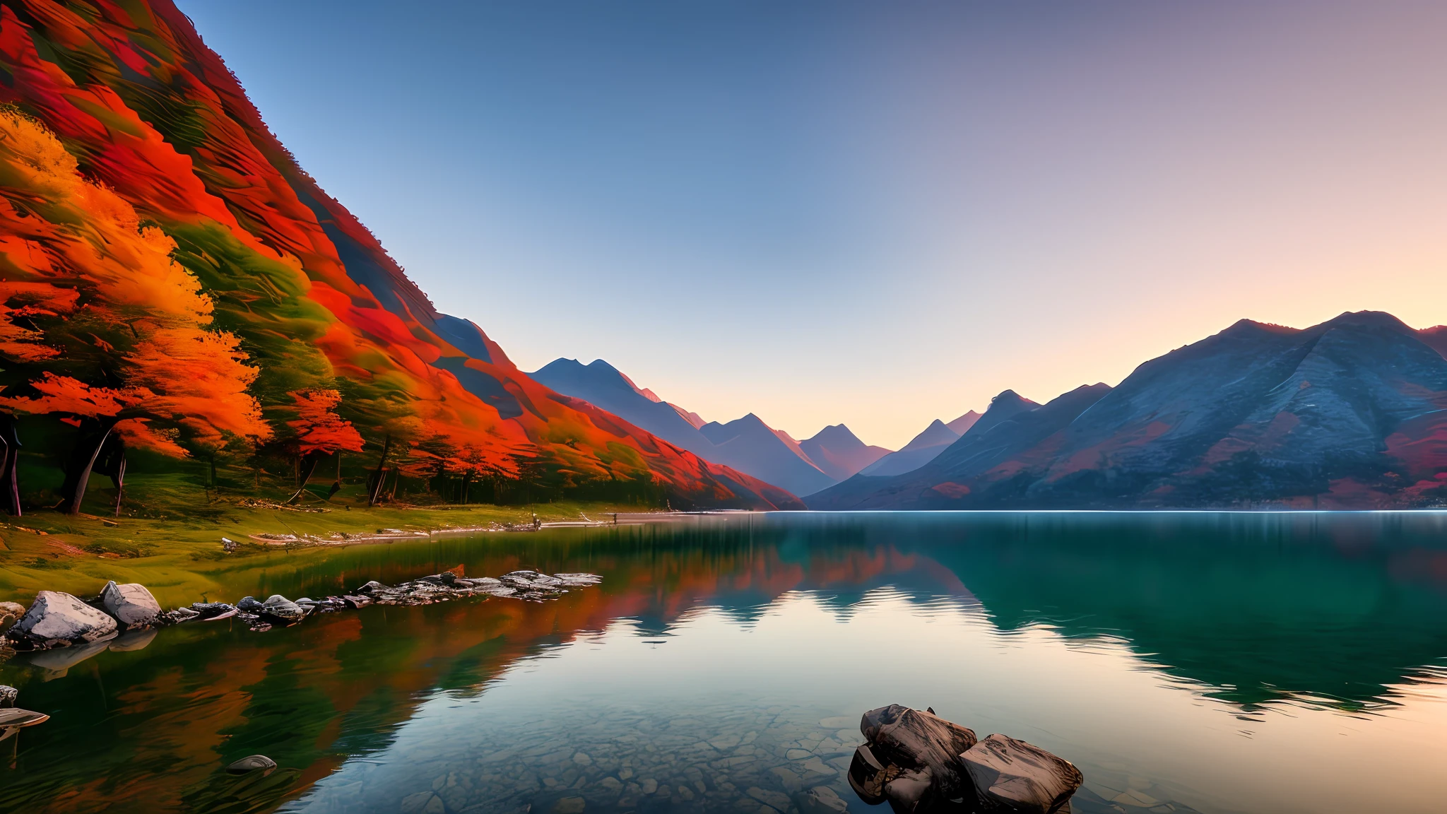 A beautiful Korean mountain and lake, (masterpiece), (portrait), (raw photo), (highly detailed CG unity 8k wallpaper) intricate, sharp focus, dramatic, realistic art