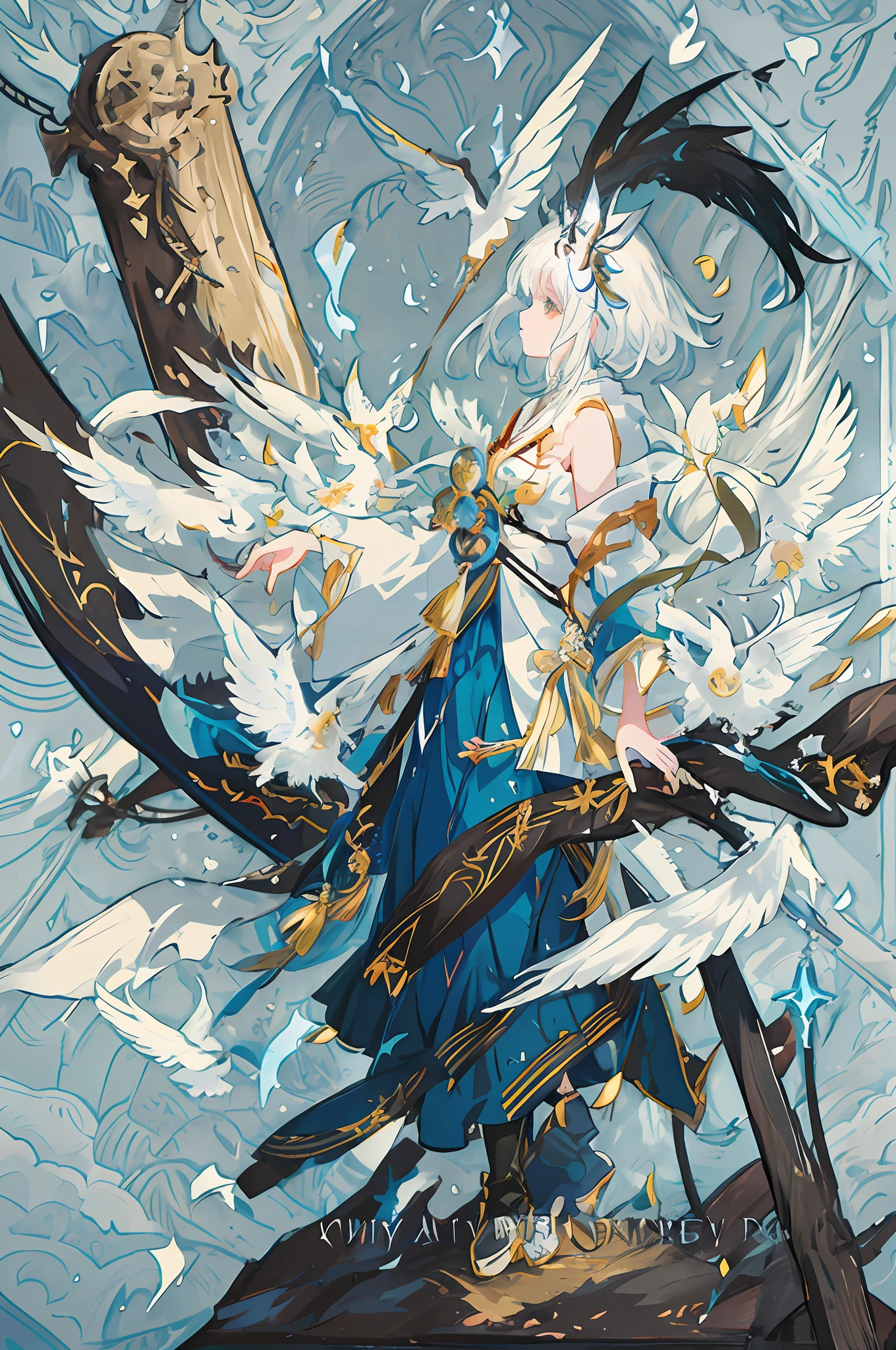 anime - style image of a woman with white hair and white wings holding a sword, anime fantasy illustration, detailed key anime art, onmyoji detailed art, trending on artstation pixiv, anime fantasy artwork, pixiv daily ranking, by Yang J, detailed anime artwork, detailed anime art, pixiv, beautiful fantasy anime, clean detailed anime art