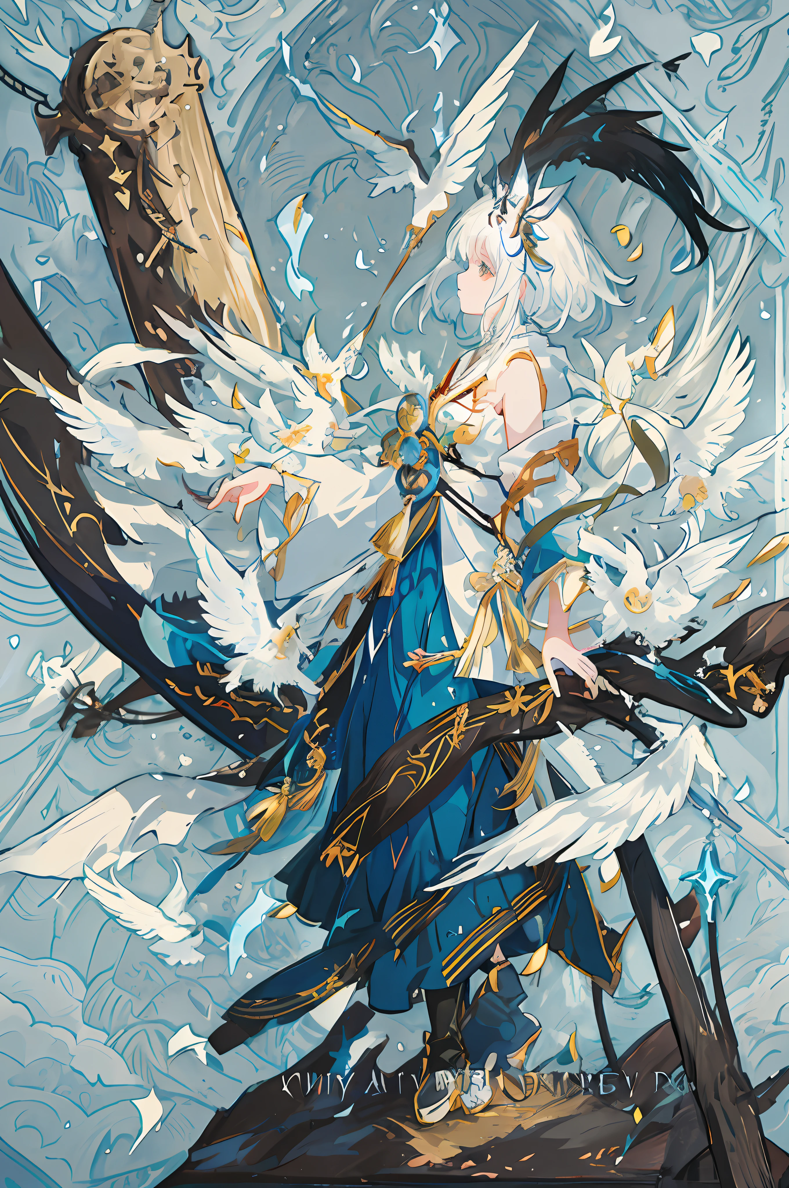 anime - style image of a woman with white hair and white wings holding a sword, anime fantasy illustration, detailed key anime art, onmyoji detailed art, trending on artstation pixiv, anime fantasy artwork, pixiv daily ranking, by Yang J, detailed anime artwork, detailed anime art, pixiv, beautiful fantasy anime, clean detailed anime art