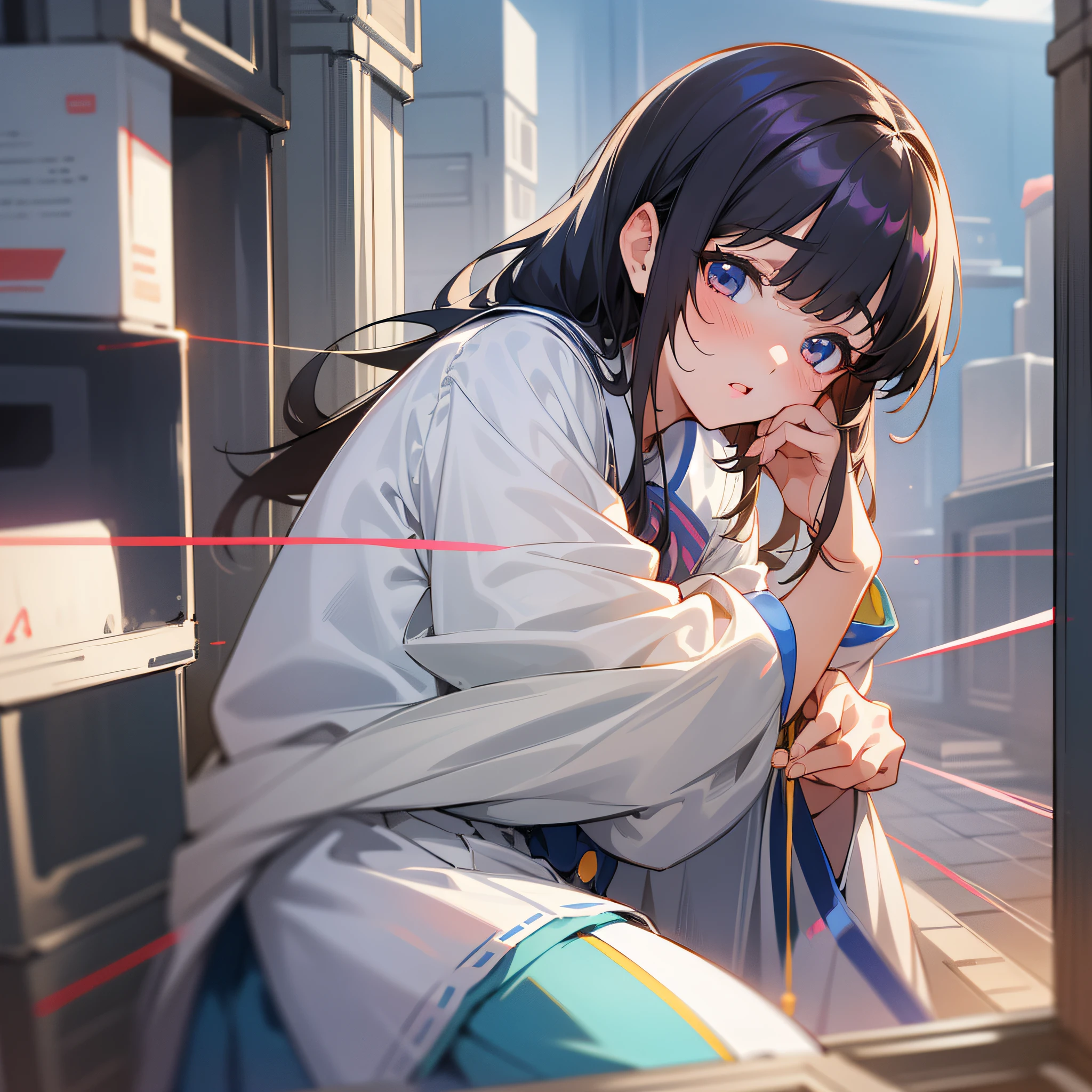 A girl wearing JK school uniform, white silk, pure and cute, showing only the upper body (super intricate details), (super detailed CG: 1.2), anime art style, high quality 8K anime wallpaper, RGB lighting