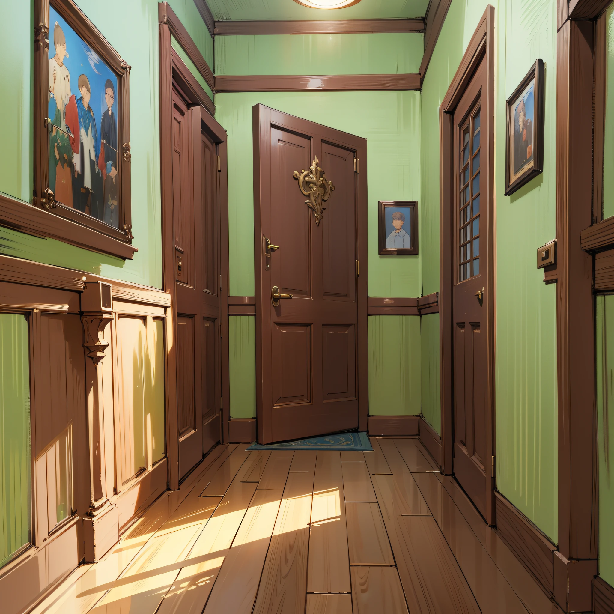 At the door of a room, there is a pair of leather shoes for men, anime art style, high quality 8K anime wallpaper, RGB lighting