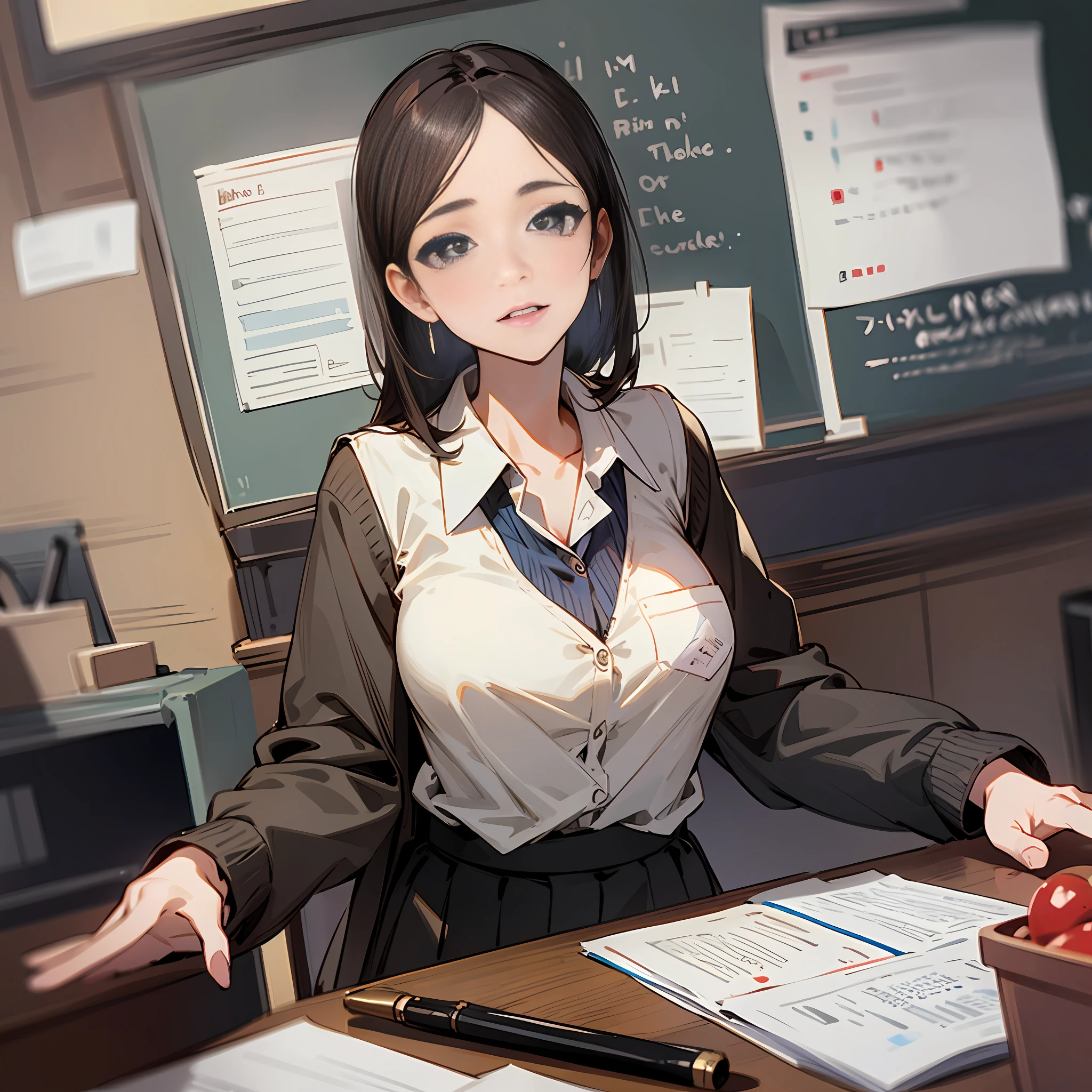 A beautiful teacher, who is lecturing at the teacher