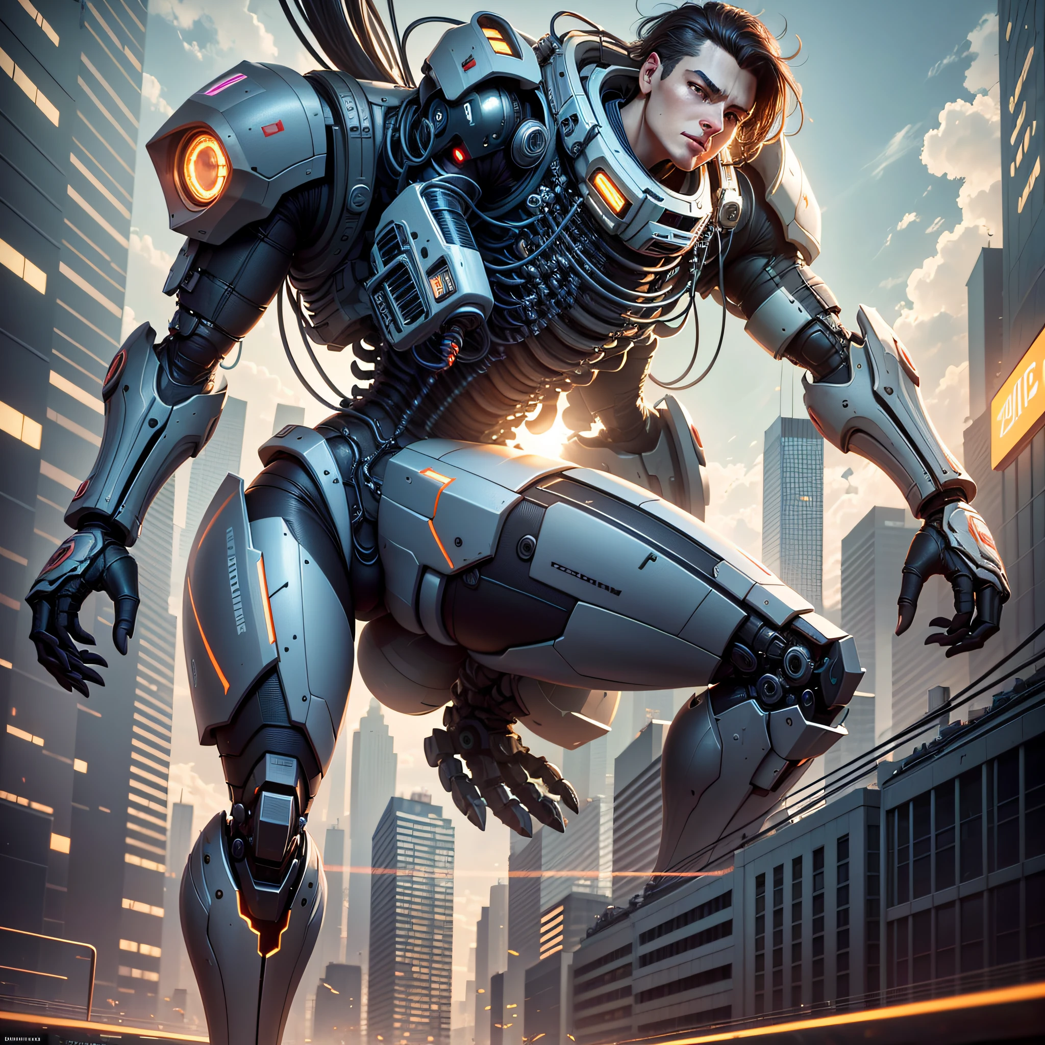 Complex 3d rendering, mech parts, 1boy, mecha optimization, beautiful studio soft light, edge light, vibrant details, luxurious cyberpunk, surrealism, anatomy, facial muscles, cable wires, microchips, elegant, beautiful background, octane rendering, 8k, best quality, masterpiece, illustration, very refined, very detailed, CG, unified, wallpaper, (realism, realism: 1.37), amazing, fine detail, masterpiece, best quality, official art, very detailed CG unified 8k wallpaper, ridiculous, incredibly ridiculous, black helmet, full body --auto --s2
