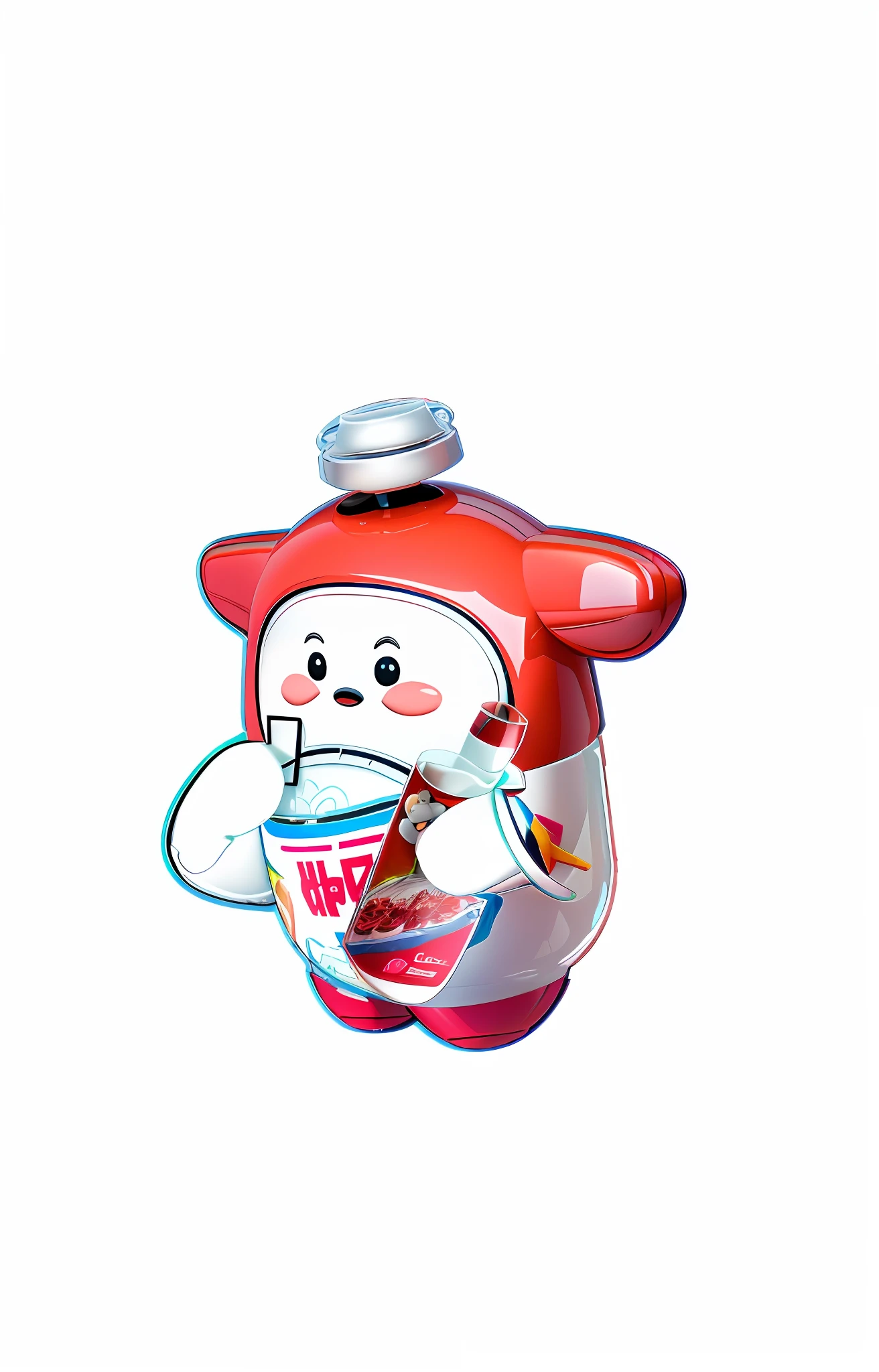 There is a cartoon holding a glass of wine, 3D model of the mascot, promotional rendering, cute 3D rendering, Toonix character, character covered in liquid, Baymax style, depicted as 3D rendering, cute! C4D to add indoor background --auto --s2