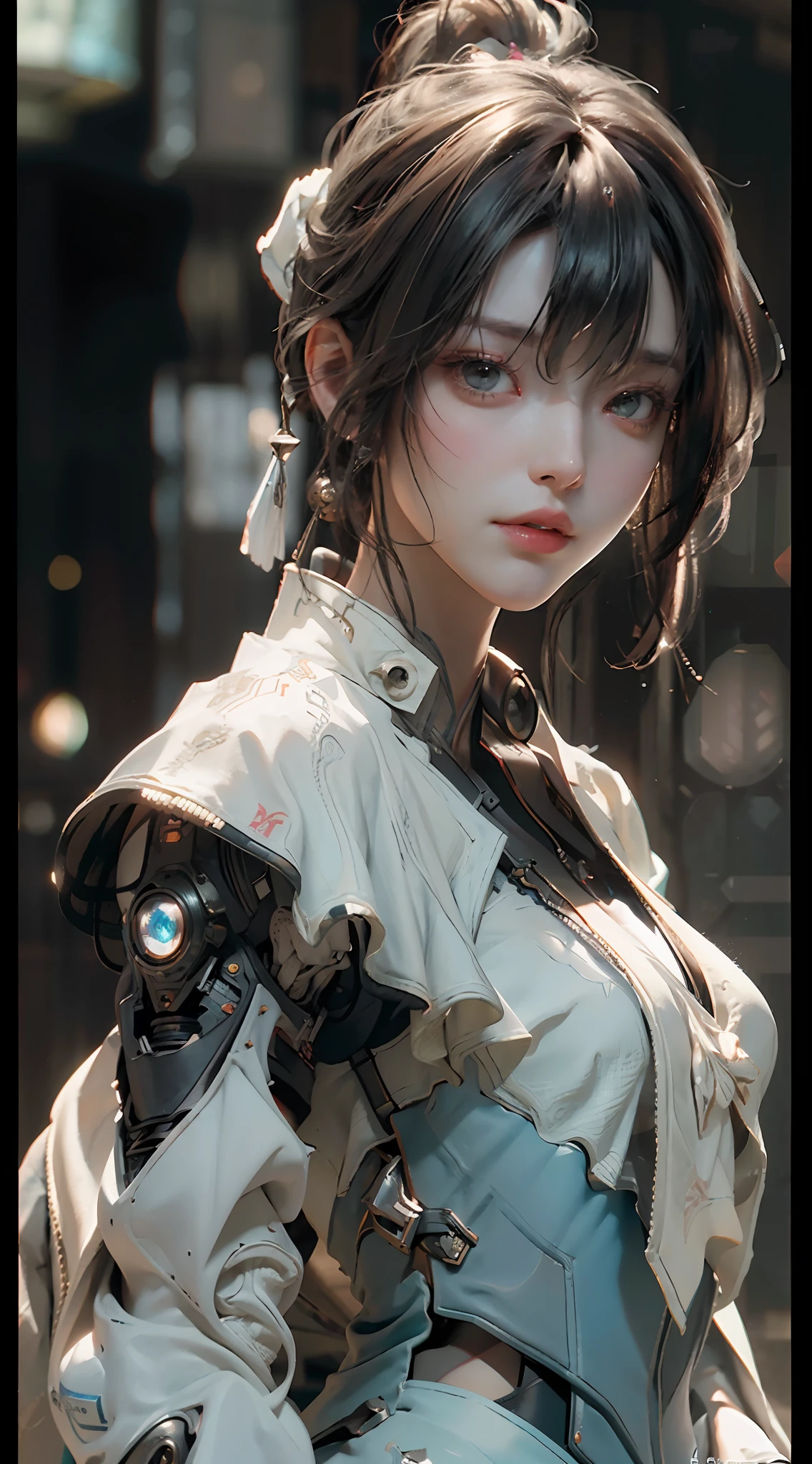 ((Best quality)), ((masterpiece)), (detailed:1.4), 3D, an image of a beautiful cyberpunk female,HDR (High Dynamic Range),Ray Tracing,NVIDIA RTX,Super-Resolution,Unreal 5,Subsurface scattering,PBR Texturing,Post-processing,Anisotropic Filtering,Depth-of-field,Maximum clarity and sharpness,Multi-layered textures,Albedo and Specular maps,Surface shading,Accurate simulation of light-material interaction,Perfect proportions,Octane Render,Two-tone lighting,Wide aperture,Low ISO,White balance,Rule of thirds,8K RAW,