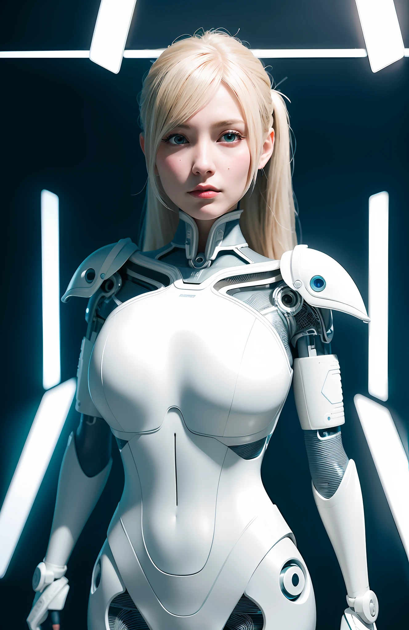 Complex 3d rendering ultra detailed beautiful porcelain profile female android face, cyborg, robot parts, 150mm, beautiful studio soft light, rim light, vivid detail, gorgeous cyberpunk, race, surreal, anatomical, facial muscles, cable wire, microchip, elegant, beautiful background, octane rendering, HR giger style, 8k, top quality, masterpiece, illustration, very delicate and beautiful, highly detailed, CG, unified, wallpaper, (realistic, photorealistic: 1.37), wonderful, finely detailed, masterpiece, highest quality, official art, highly detailed CG unity 8k wallpaper, absurd, incredibly absurd, robot, android, cyborg, full body, standing, big, 170cm, 50kg, beauty,