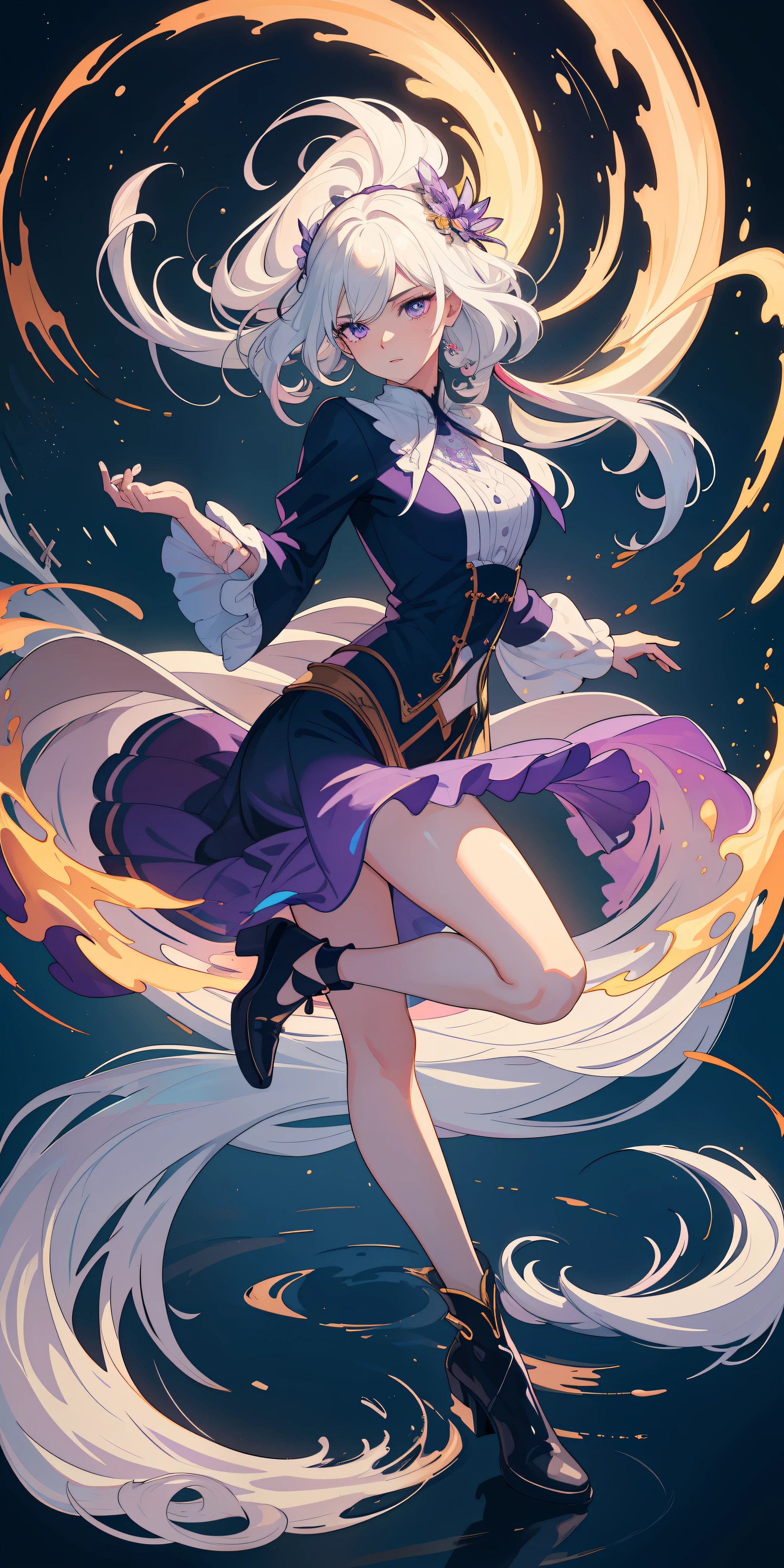 (masterpiece:1.2, best quality), (finely detailed beautiful eyes: 1.2), (extremely detailed CG unity 8k wallpaper, masterpiece, best quality, ultra-detailed, best shadow), (detailed background), (beautiful detailed face, beautiful detailed eyes), High contrast, (best illumination, an extremely delicate and beautiful),1girl,((colourful paint splashes on transparent background, dulux,)), dynamic angle,beautiful detailed glow,full body, cowboy shot, white hair, purple eyes,