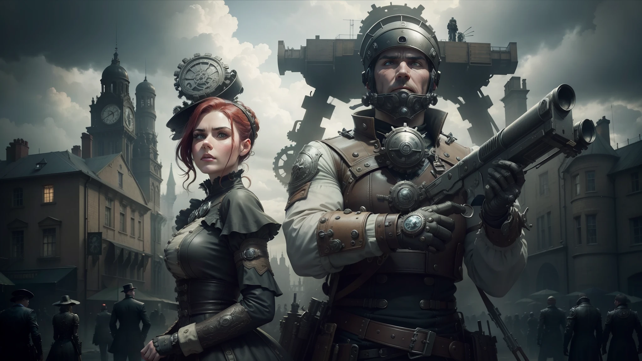 gears of war is coming to steampunk, victorian photo, characters from machinarium, by Wojciech Siudmak, youtube thumbnail, 1 9 th century london, looks a bit similar to amy adams, futuristic art style, streaming on twitch, cosplay photo, nineteenth century london, dystopian 1920s soviet mood --auto --s2