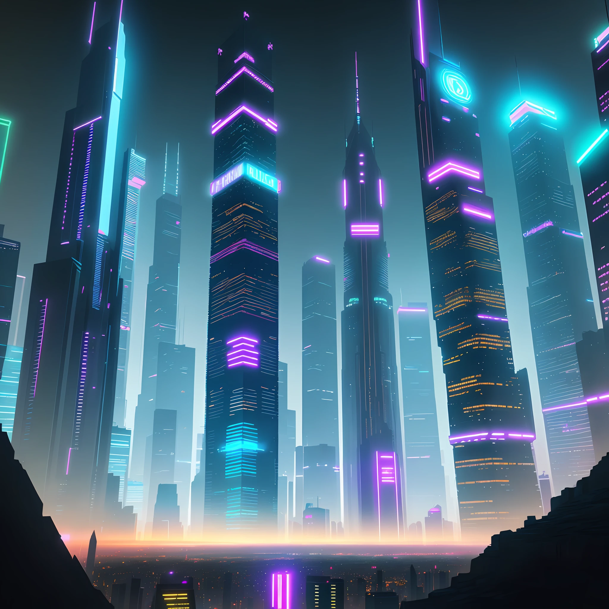 skyscrapers megalomaniac cyberpunk sci-fi nightscape neon masterpiece ultra high definition top quality