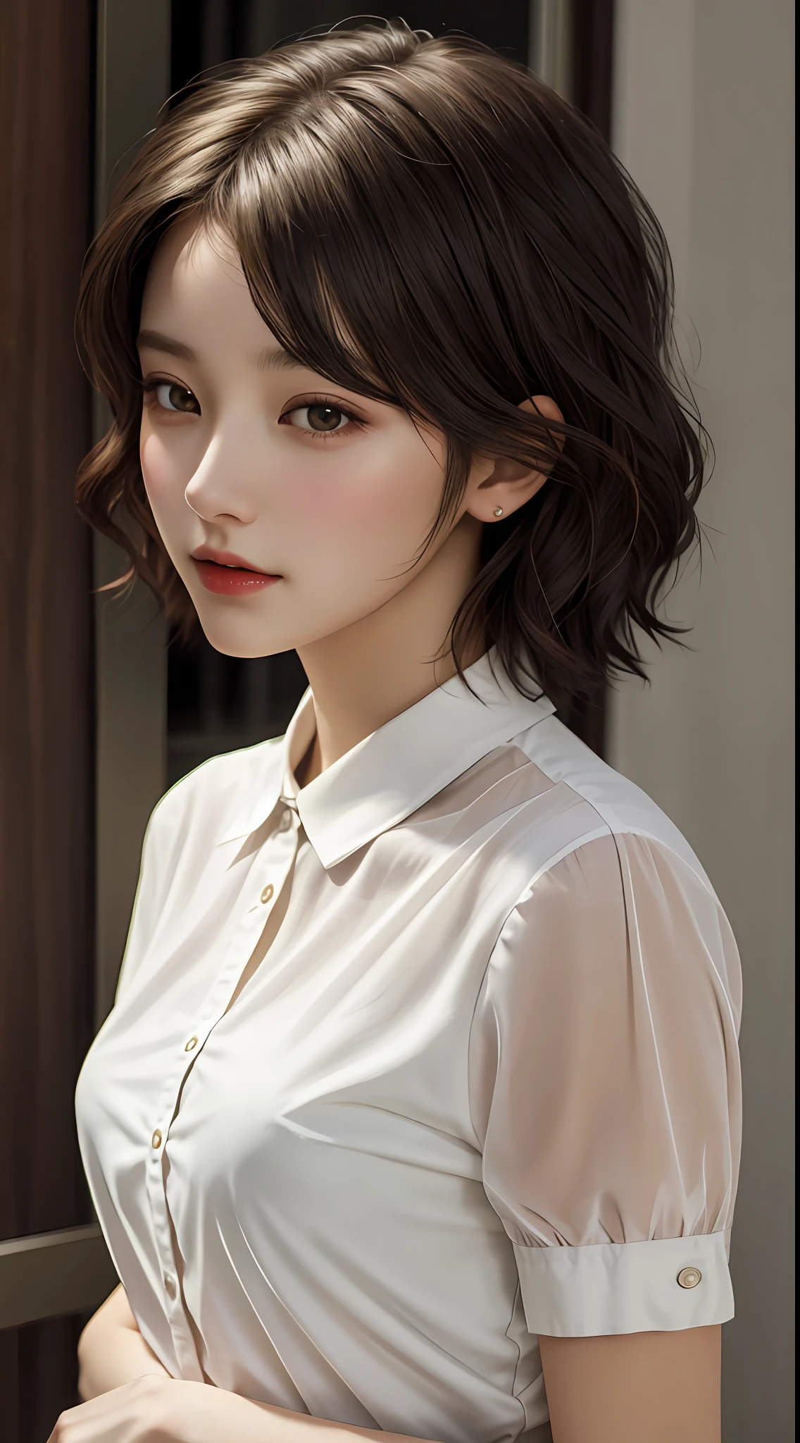 girl, single, top quality, upper body, beautiful, pretty, radiant, room, short hair, masterpiece, ultra-clear, realistic