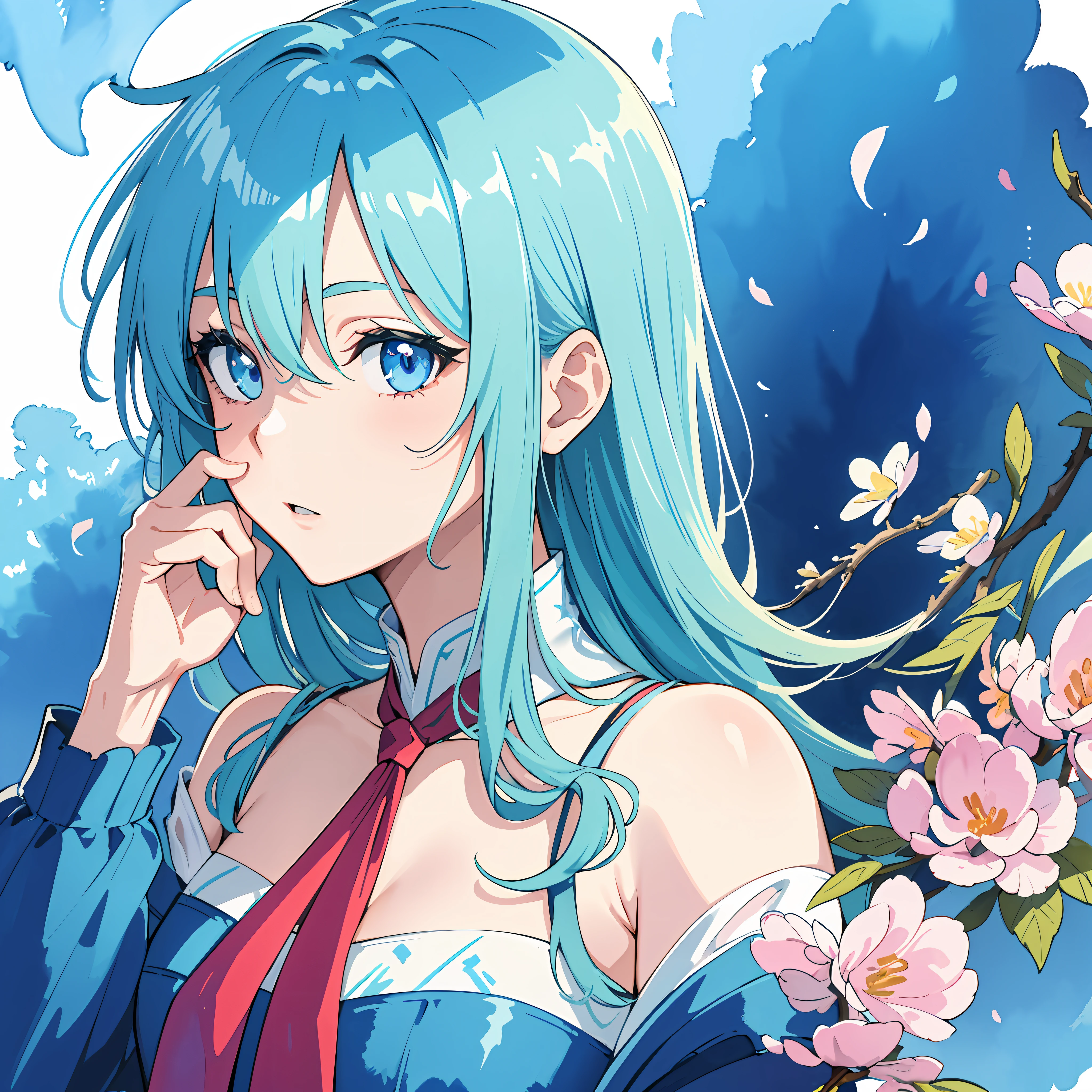 (best quality),(masterpiece:1.2), (colorful:0.9), (ink splashing),(color splashing),((watercolor)), clear sharp focus, model shot,
(portrait goddess of spring:1.5), cute expression,elegant blue colored hair, beautyfull detailed face and eyes, elegant goddess clothing, spring forest background,
colorwater