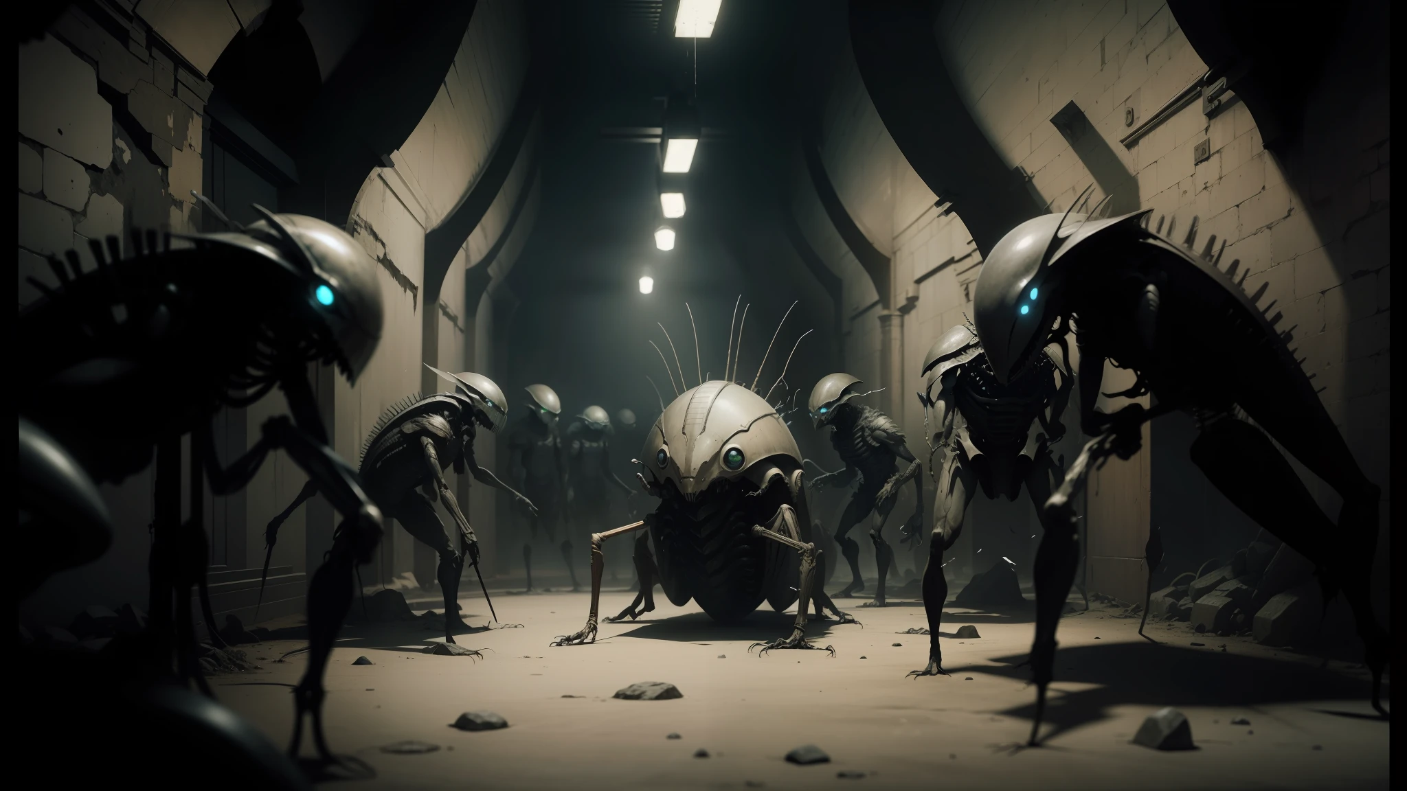 there are many bugs that are standing in a room, film still promotional image, by Jarosław Jaśnikowski, with cryengine, subterranean homesick alien, king of the flies, in screenshot from the 300 movie, promotional images, roguelike style, by Vladimír Vašíček, twelve arms --auto --s2