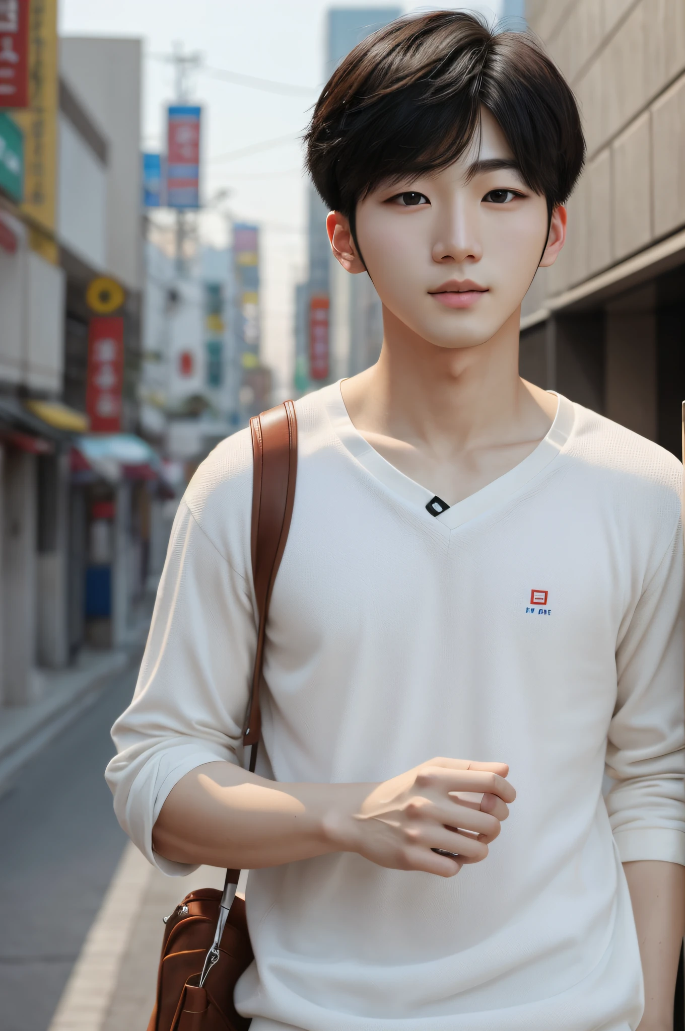 cute, young Korean MAN, white skin, double eyelids, detailed skin, male veins