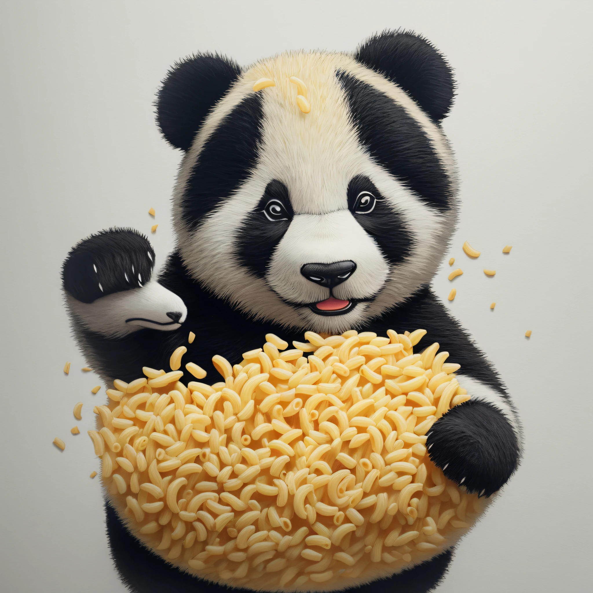 A panda made up of macaroni, creative, highly detailed, on White background, centralized --auto --s2