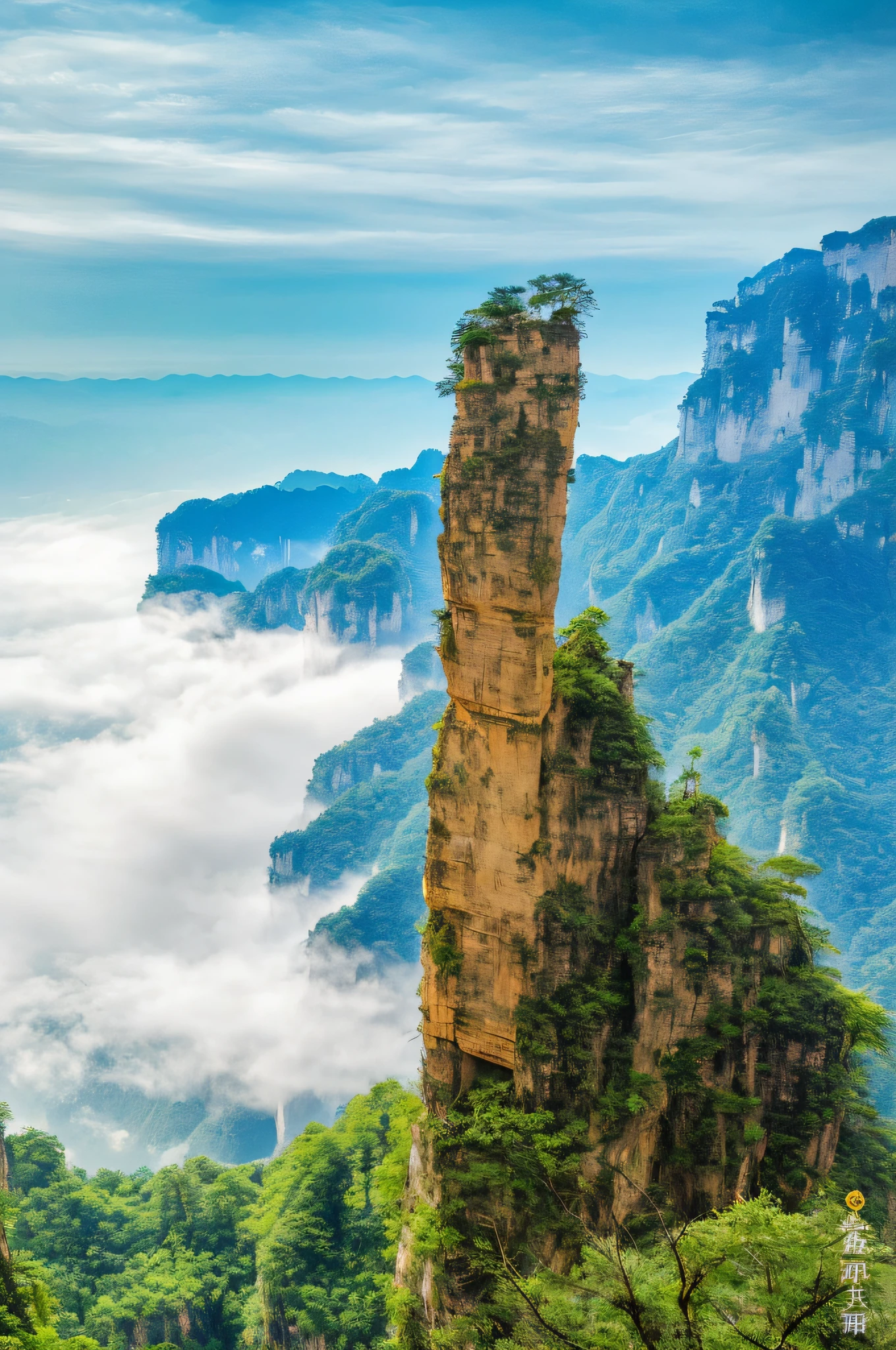 a view of a mountain with a cliff and a valley below, zhangjiajie national forest park, zhangjiajie, zhangjiajie in early morning, floating mountains, stunning nature in background, majestic nature scenery, giant imposing mountain, incredibly beautiful, beautiful nature, beatiful mountain background, giant towering pillars, hou china, breathtaking scenery