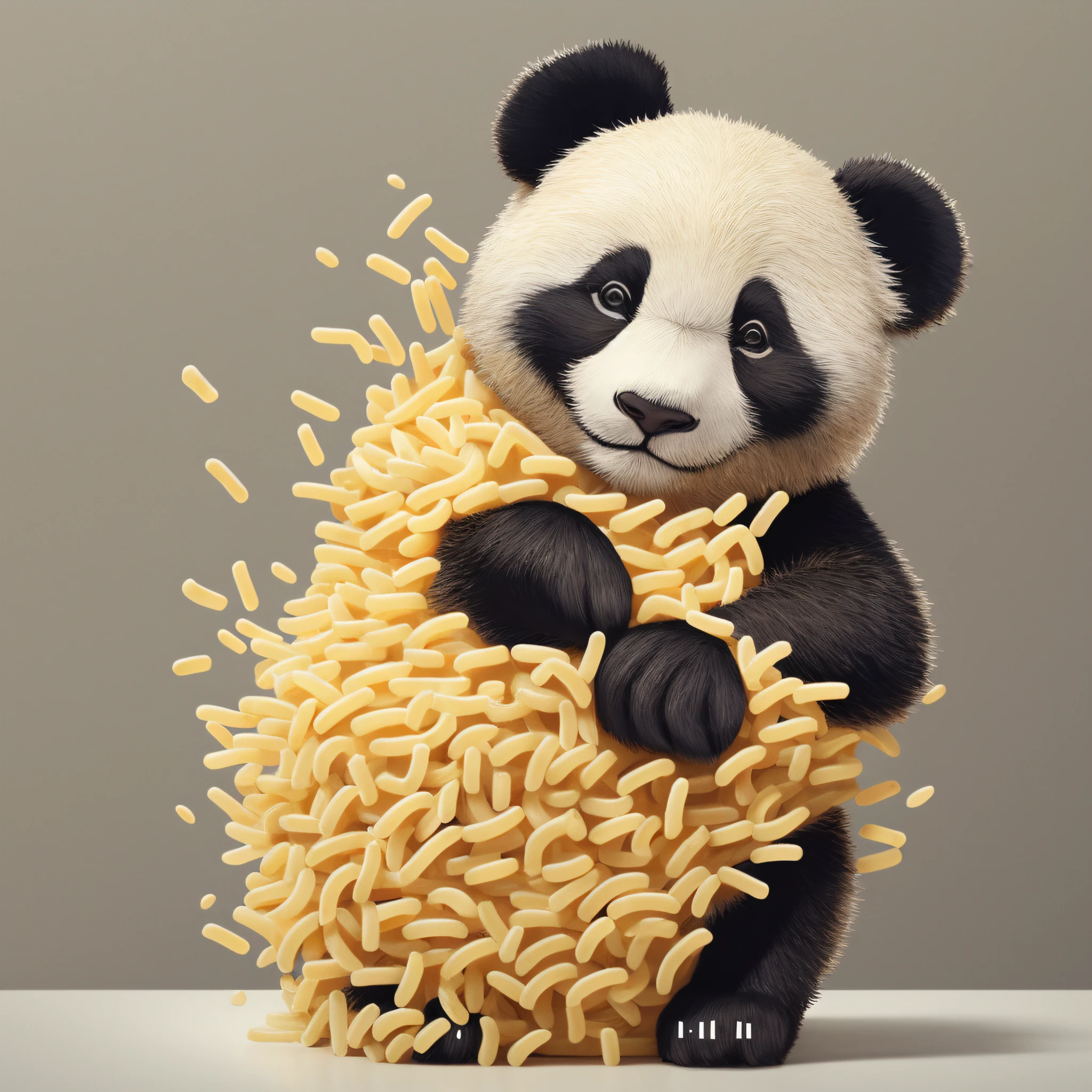 A panda made up of macaroni, creative, highly detailed, on White background, centralized --auto --s2