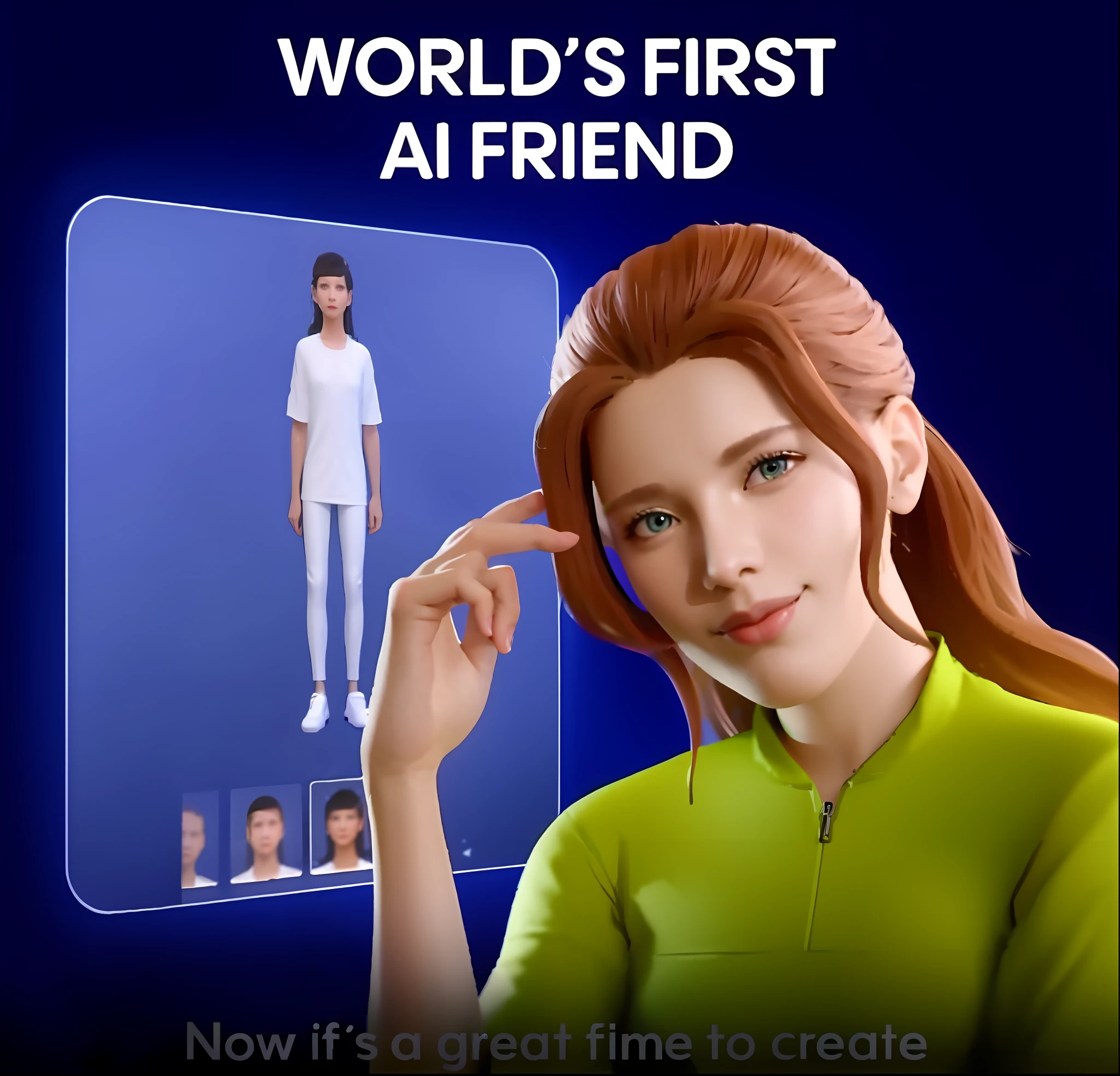 Close-up of a person touching a virtual object, someone in the background, animatronics, with AI theme, Unreal 5 trend, friendly humanoid robot, 3D demo reel avatar, art with AI, new AI race, humanoid character, AI self-portrait, endless collaboration with AI, integrated synthetic robot, her friend, humanoid woman --auto --s2