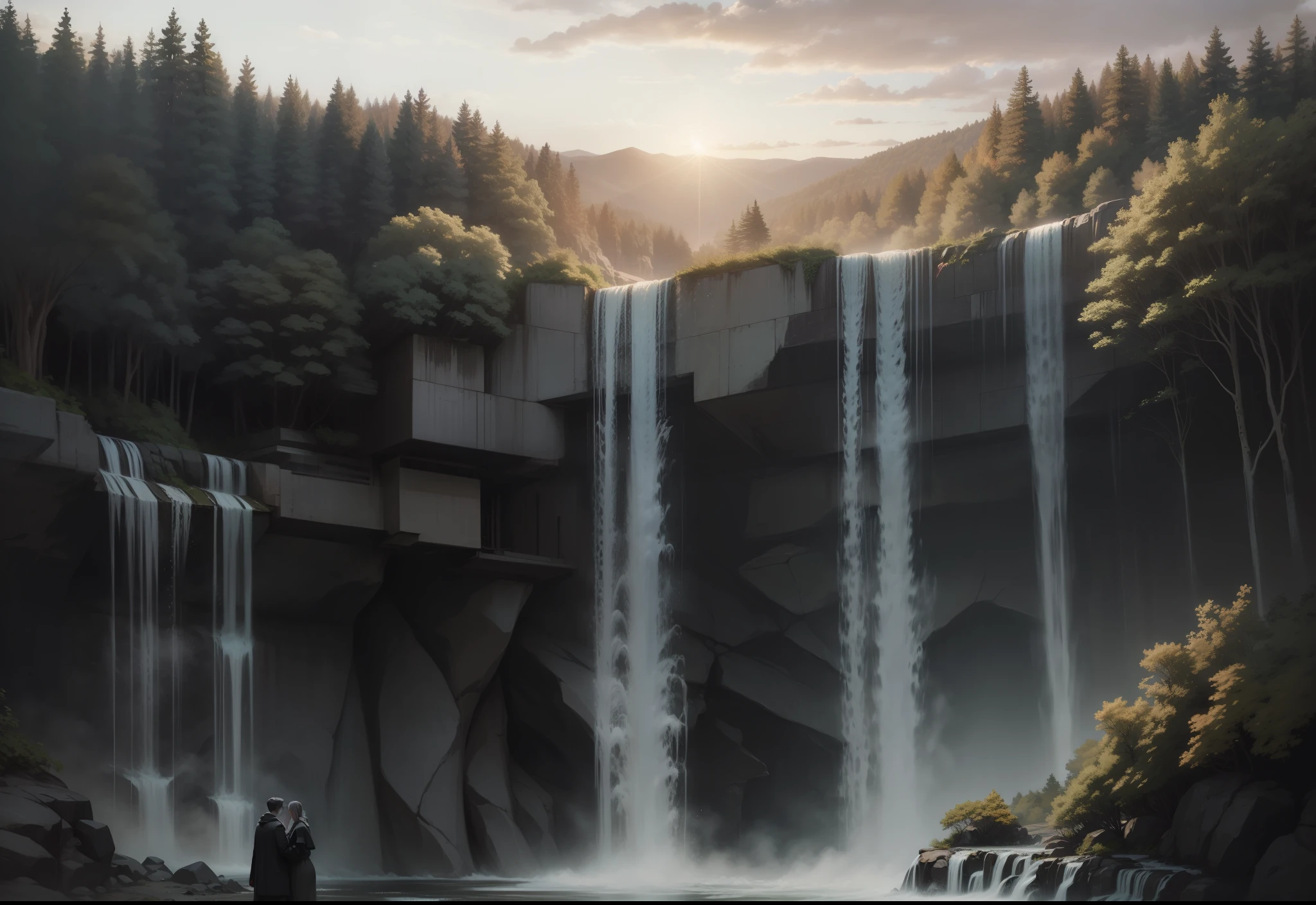 architecture on waterfall, beautiful sky, trees, people
dvArchModern, 85mm, f1.8, portrait, photo realistic, hyperrealistic, orante, super detailed, intricate, dramatic, sunset lighting, shadows, high dynamic range, realistic --auto --s2
