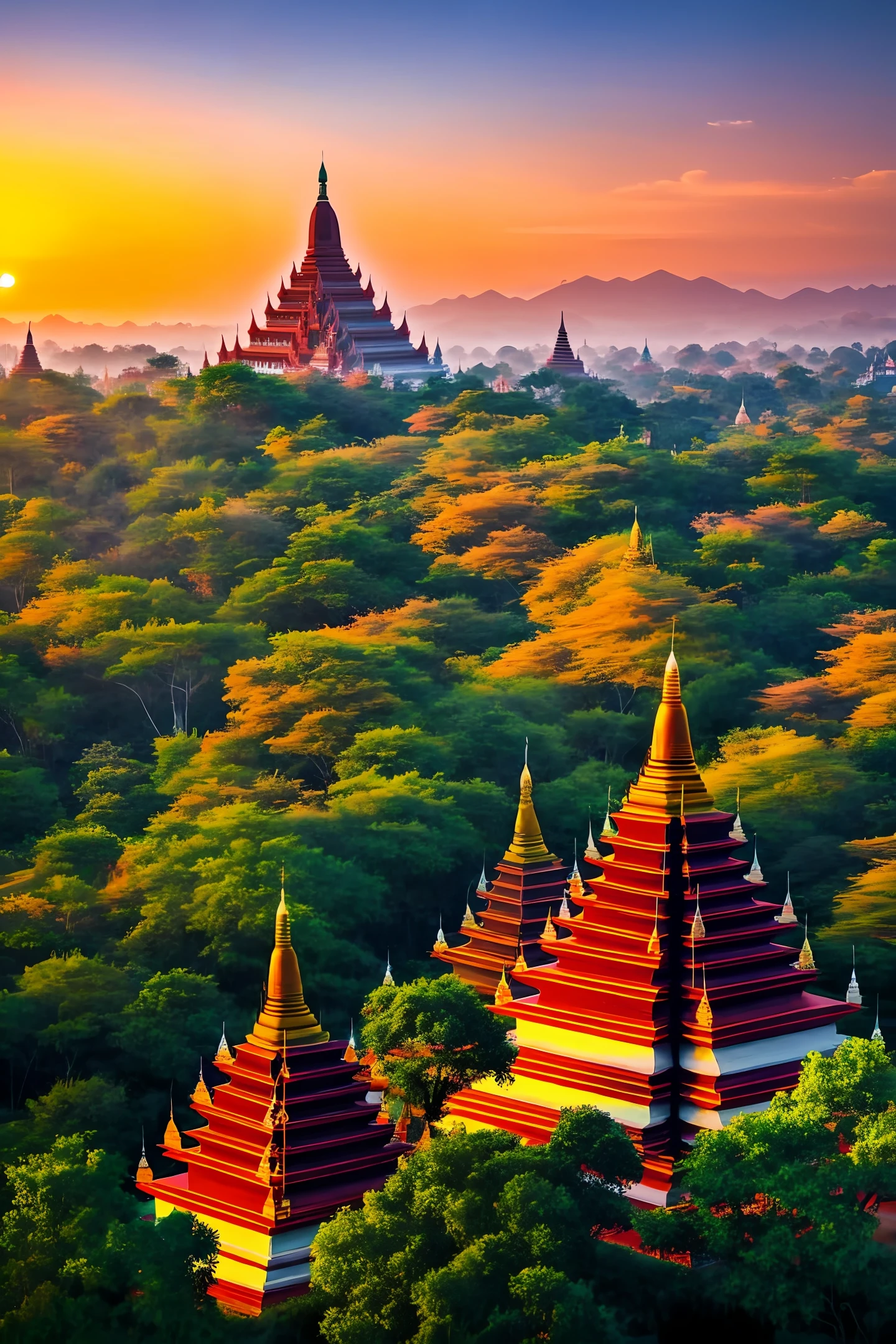 draw pagan pagoda images beautiful colours in myanmar include sunset,street,people, beautiful forest