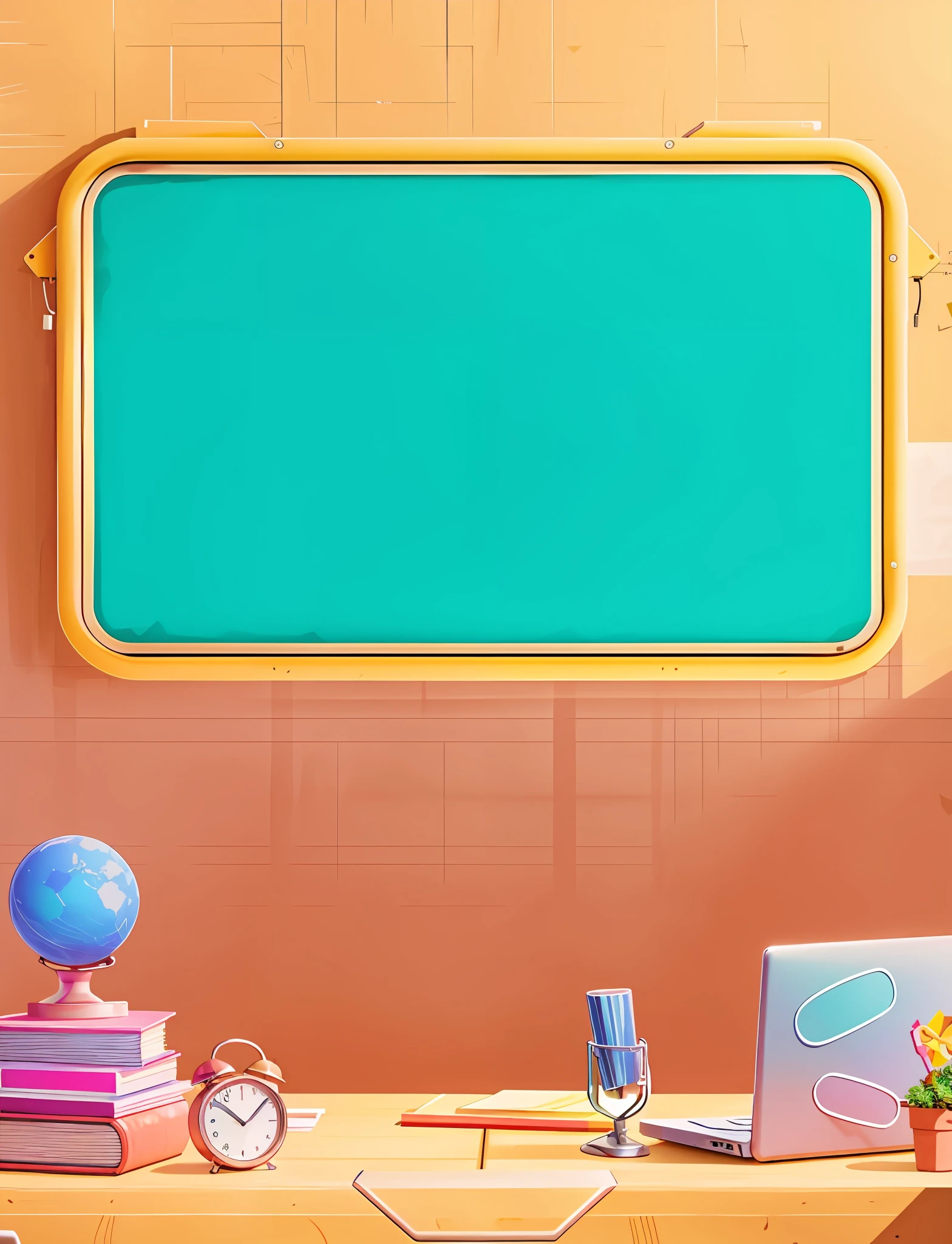 There is a table with laptop and chalkboard, classroom background, rich desktop element with rich colors, high school background, detailed school background, background art, personal room background, basic background, background blackboard, random background scene, background artwork, empty background, magic lab background, school classroom, blank background, solid color background, clean background, workshop background, background (solid), classroom, phone background