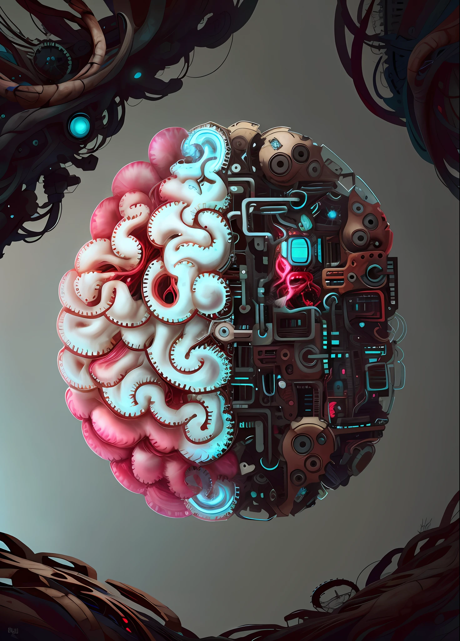 a drawing of a brain with gears and gears inside, electronic brain, neural machine, matrioshka brain, a cpu with human brains, artificial intelligence, brain connected to computer, whose mind is pure machinery, artificial intelligence machine, artificial intelligence logo, metal brain, machine learning, strong artificial intelligence, featuring brains, brains, human brain, op art brain, BioPunkAI