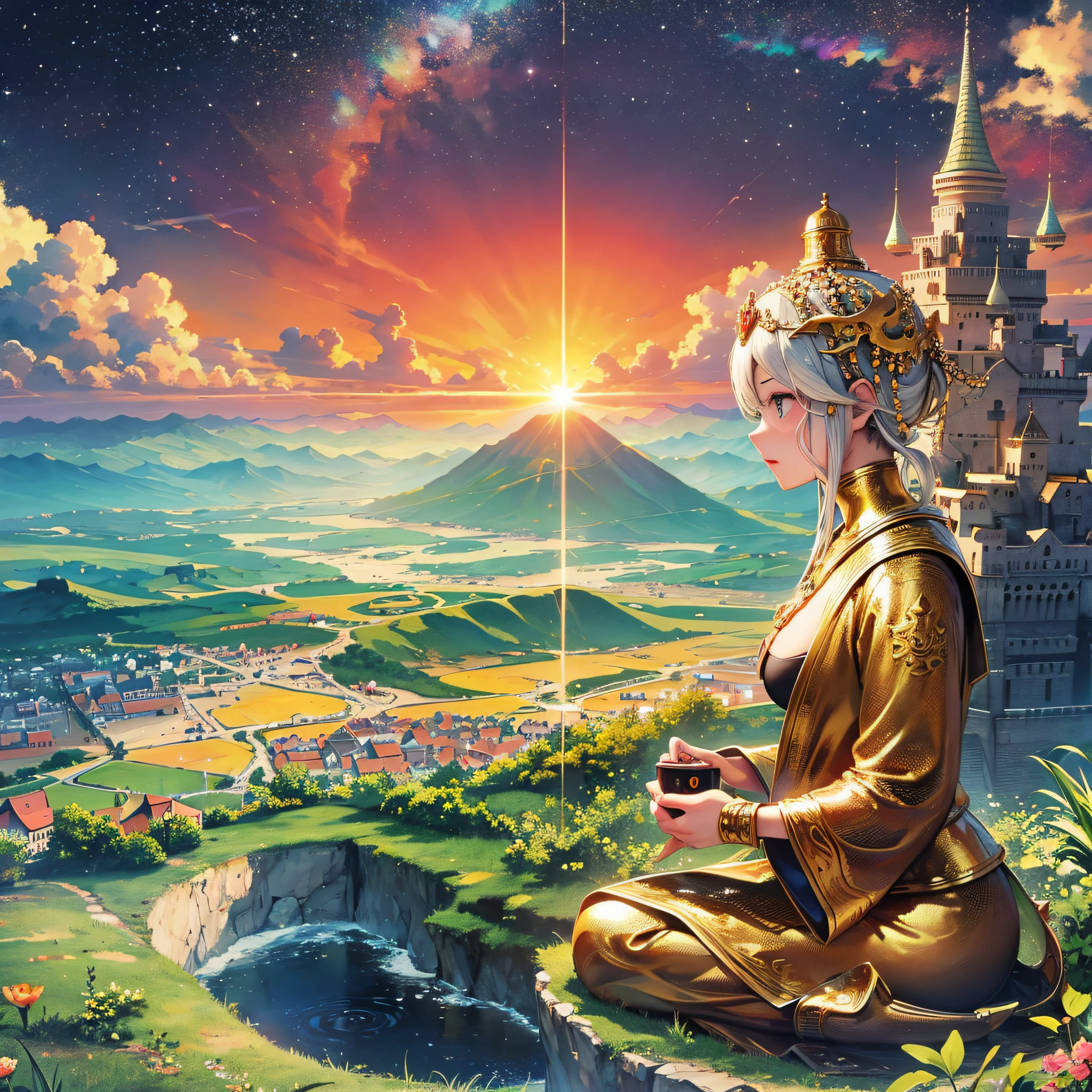 The Great Buddha is looking at the earth in a place like a castle in the sky, real 3D, photo quality 16K / 8K, fantastic, dragon god, --auto --s2