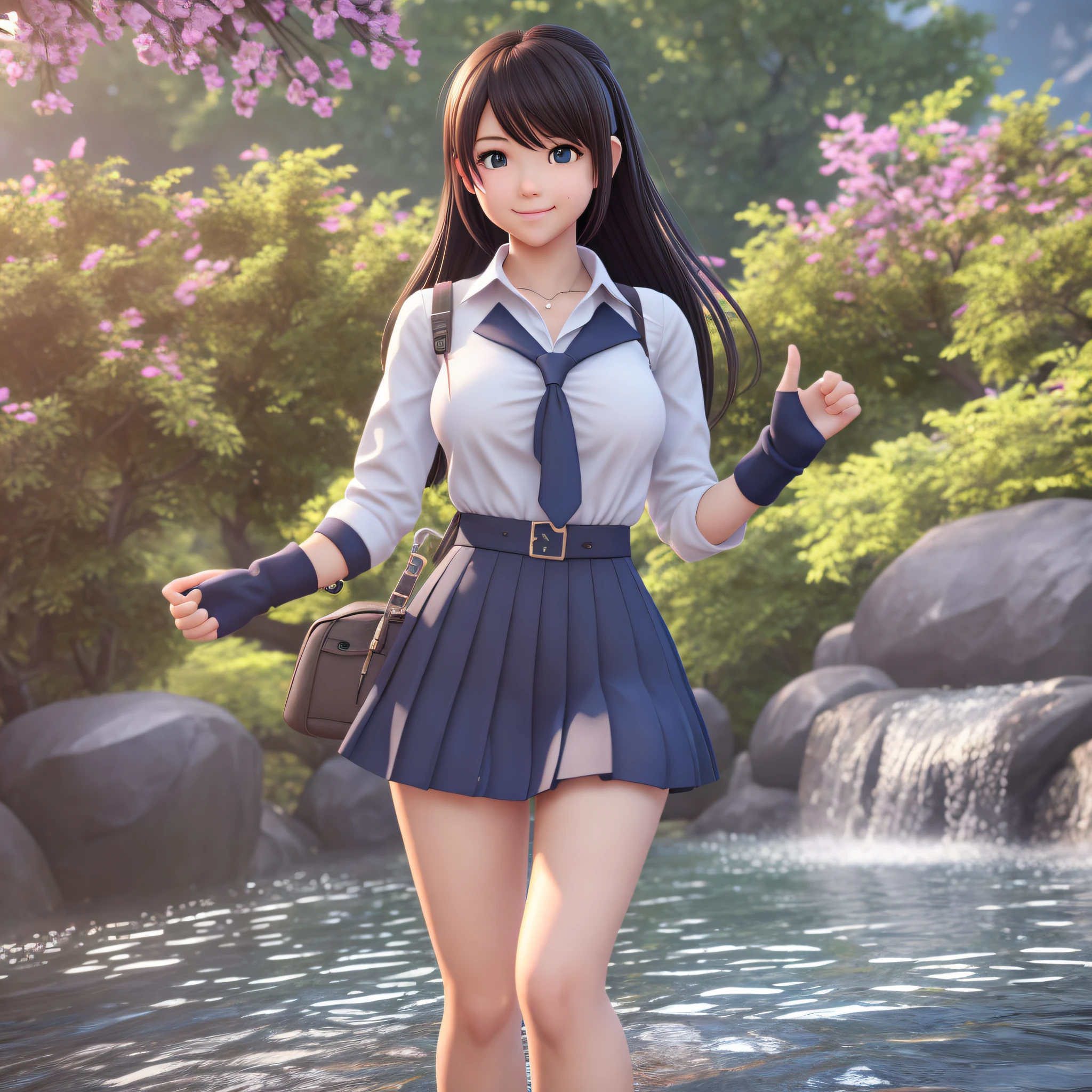 (8K), (Best Quality: 1.2), (Realistic), (Photorealistic: 1.37), Ultra High Definition, 1 Girl, Cute, Smile, Closed Mouth, Beautiful Details, Beautiful Nose, Full Body, Wet Hair, Colossal Dalsefo, Pork, School Uniform, Thighs --auto --s2