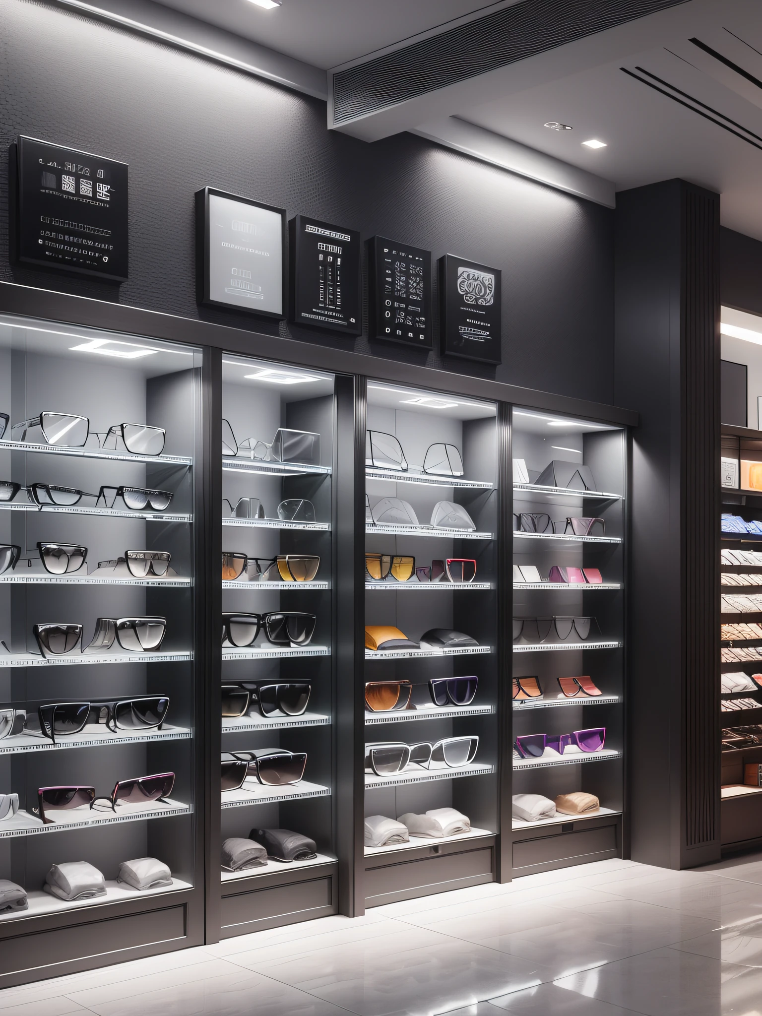 A high-tech optical store, silver-gray main color, obviously neat, full of goods, full of shopping desire, --auto --s2
