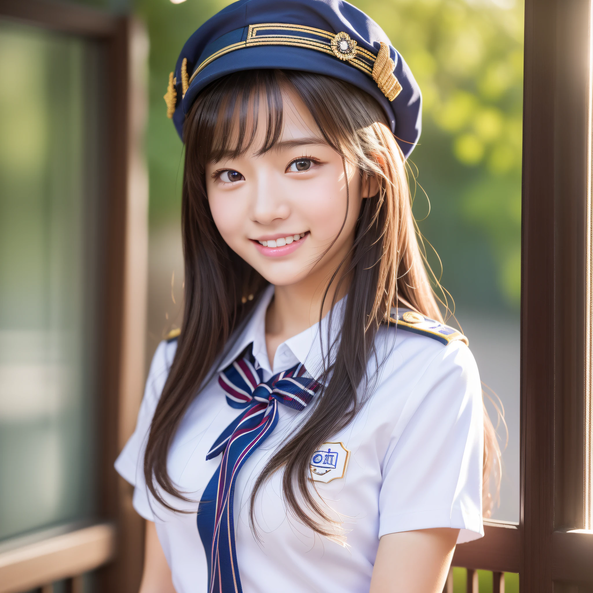 ulzzang-6500-v1.1, (Raw photo:1.2), (Photorealistic:1.4), Beautiful detailed girl, Very detailed eyes and face, Beautiful detailed eyes, Incredible, huge file size, ultra detail, high resolution, very detailed, best quality, masterpiece,, ((Japan girls' high school uniform)), illustration, very detailed, cg, unification, 8k wallpaper, fantastic, fine details, masterpiece, top quality, highly detailed cg uniform 8k wallpaper, light on face, movie lighting, girl , (cute smile)), ((summer school uniform))