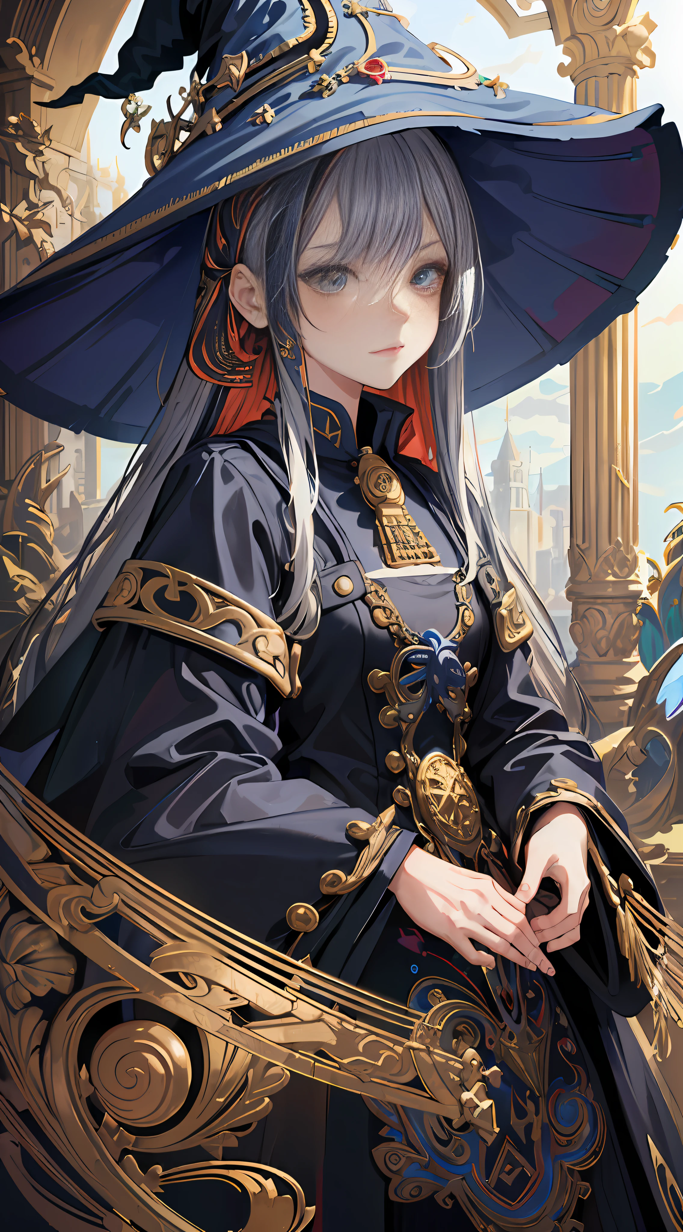 BREAK, (masterpiece, best quality, absurdres:1.4), (highly detailed CG illustration), highly detailed, cinematic light, dynamic pose, official art, colorful, romanticism, the most beautiful form of chaos, elegant, a brutalist designed, abstract background, lantern, cloud, floral, hair flower,(full body), expressions, BREAK, 1girl, (witch hat:1.5), long eyelashes, absurdly long hair, colorful hair, (white dress) BREAK, (by Dave Seeley:1.7), (Maximalism:2), (complicated background, complicated decorations, complicated dress:2), (colorful eyes:1.4), (extreme detailed:1.5),(fractal art:1.1), (colorful art),(detailed eyes),(perfect eyes)