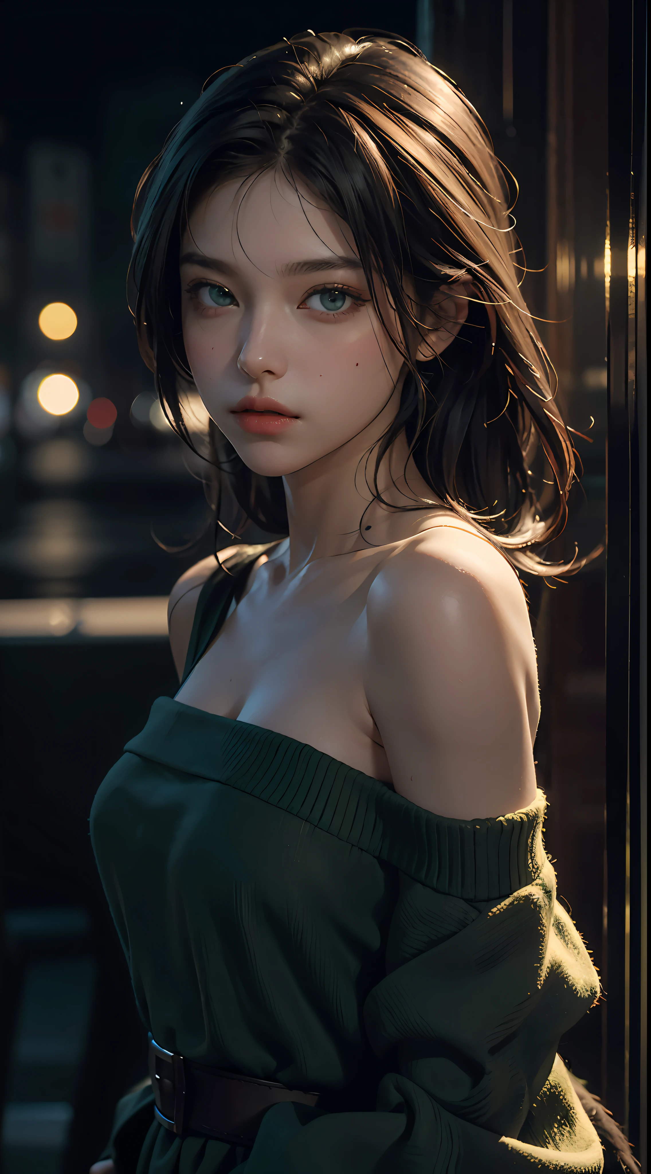 A woman in a green top posing for a picture - SeaArt AI