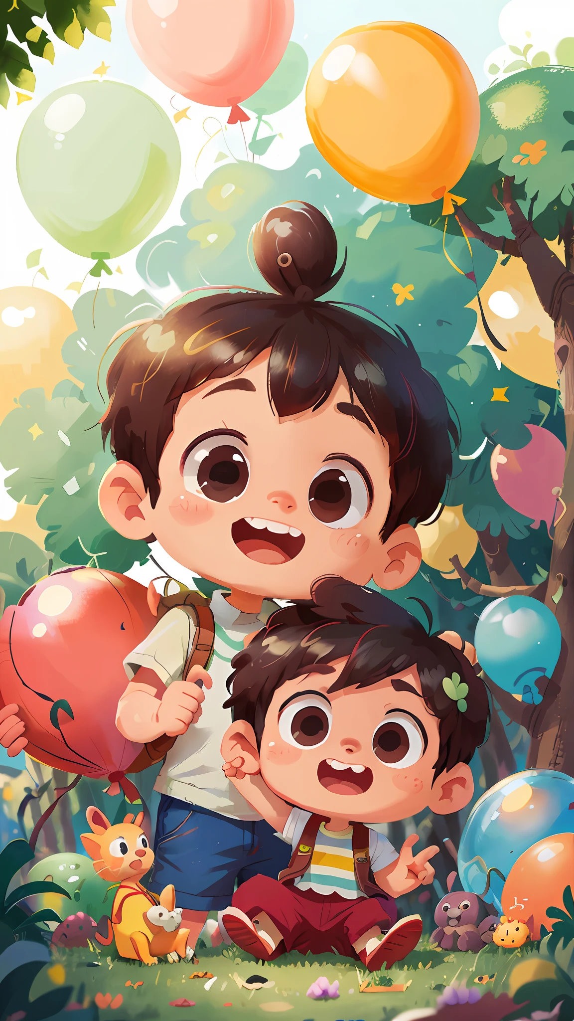 A boy, zoo, many balloons, happy, happy, perfect quality, clear focus (clutter - home: 0.8), (masterpiece: 1.2) (realistic: 1.2) (bokeh) (best quality) (detailed skin: 1.3) (intricate details) (8K) (detail eyes) (sharp focus), (happy)