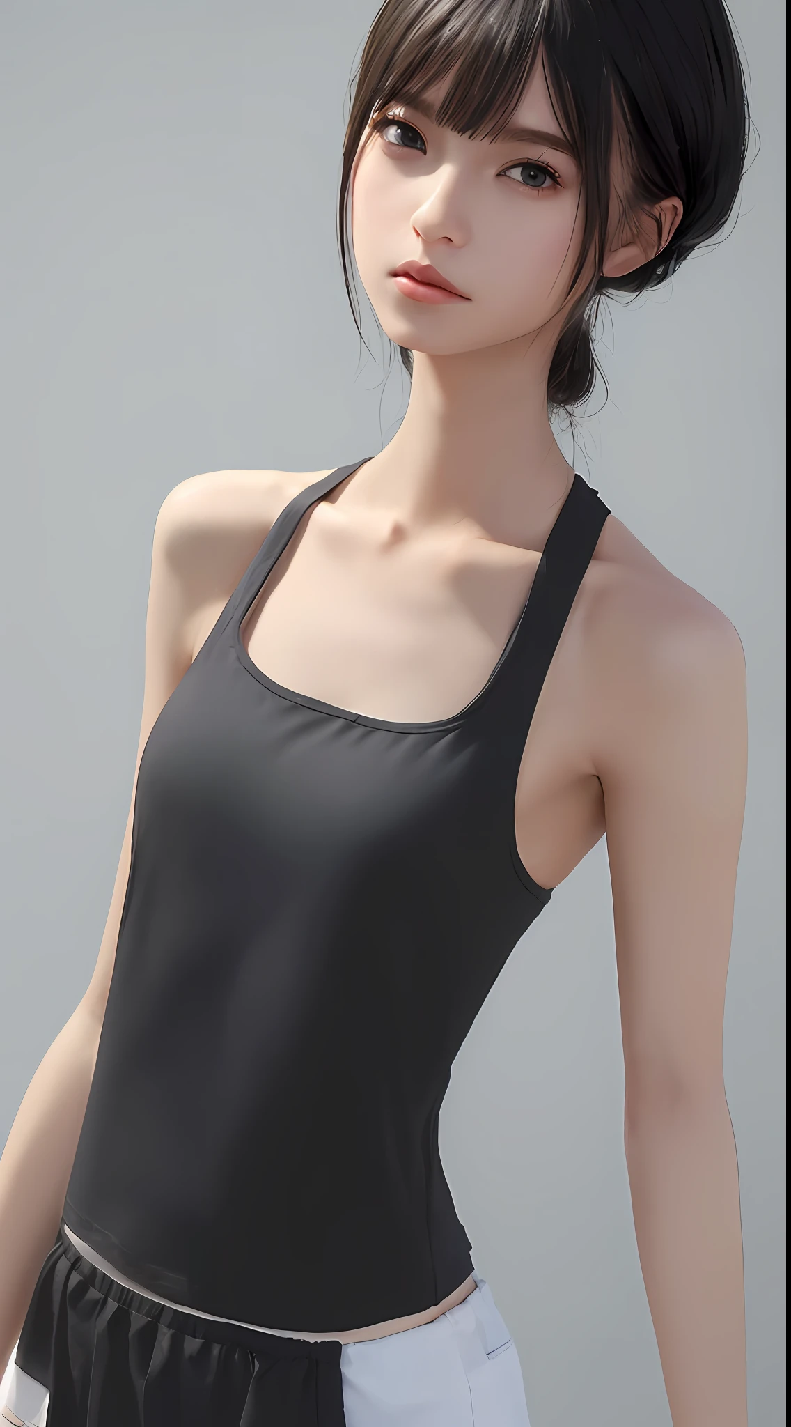 ((Best Quality, 8k, Masterpiece: 1.3)), Full Body, Focus Clear: 1.2, Outstanding Style: 1.4, Slender Abs: 1.2, ((Black Hair, Big: 1.2)), Black Tank Top, Highly Detailed Face and Skin Texture, Detailed Eyes, Double Eyelids