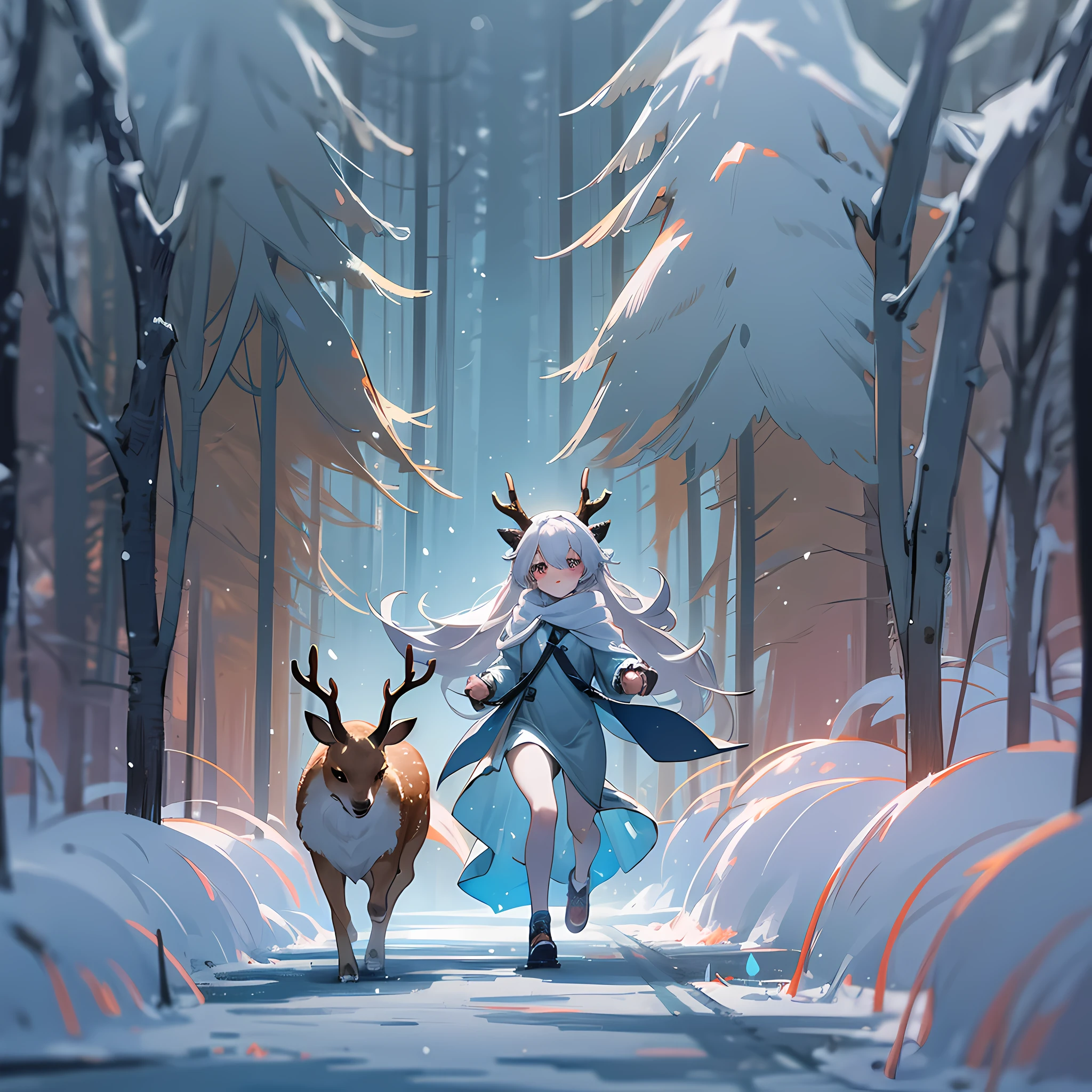 "Extreme detail and creativity, the girl running with the fawn in the snowy night in the forest, the icy antlers of the fawn add to the mystery, and the moment when the two look at each other is heartwarming." --auto --s2