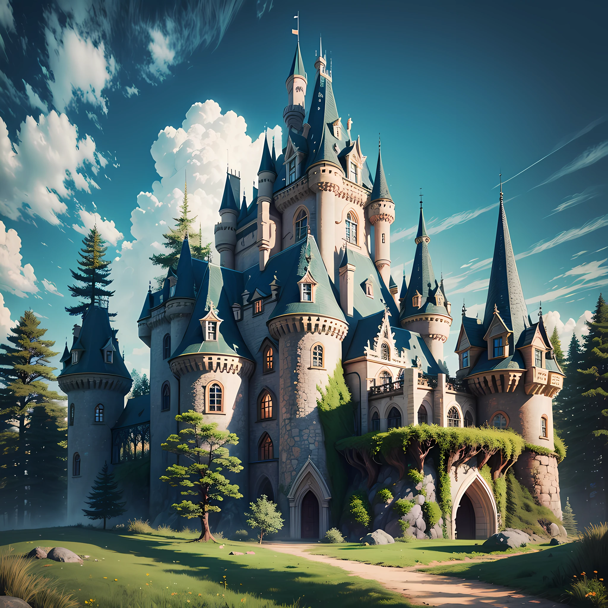 Enchanted castle in the forest. --auto --s2