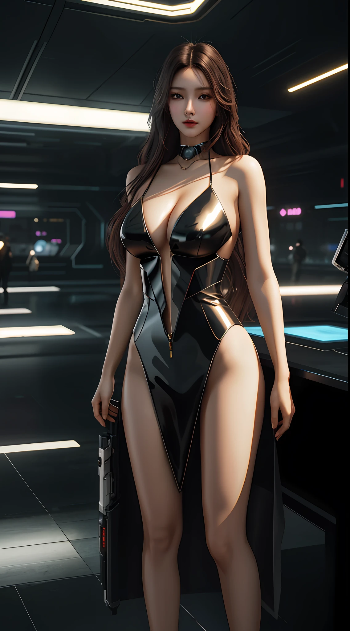 girl, single, top quality, extra long legs, sexy, beautiful, pretty, radiant, cyberpunk, masterpiece, ultra-clear, realistic, ray tracing, big tits,, perfect, especially beautiful, fair skin, captivating, long hair