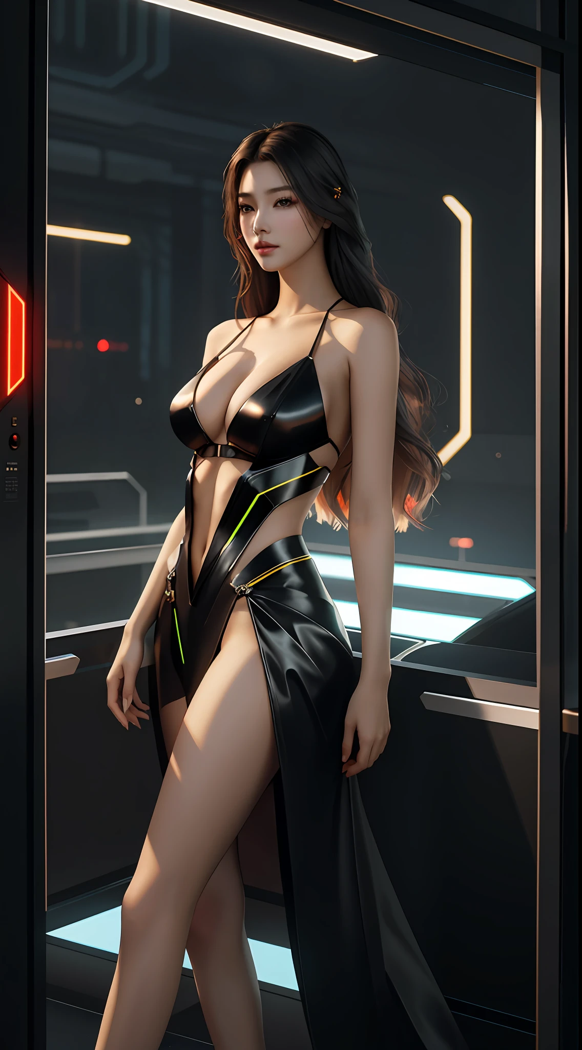 girl, single, top quality, extra long legs, sexy, beautiful, pretty, radiant, cyberpunk, masterpiece, ultra-clear, realistic, ray tracing, big tits,, perfect, especially beautiful, fair skin, captivating, long hair