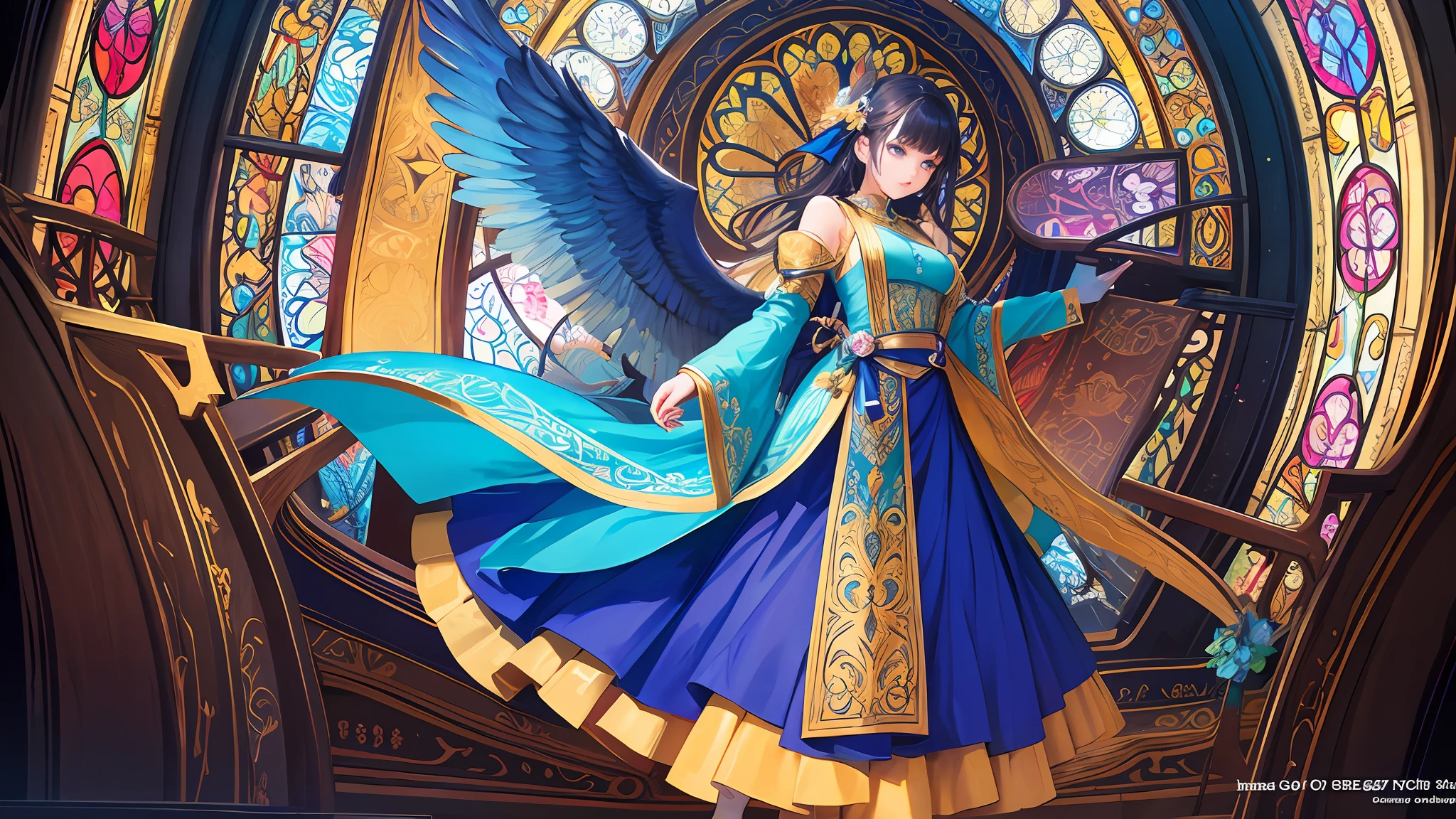 (masterpiece, top quality, best quality,official art, beautiful and aesthetic:1.2),(1girl:1.3), 1girl BREAK stained glass art, colored glass, lead lines, light transmission BREAK vibrant colors, intricate designs, luminous effects, spiritual ambiance