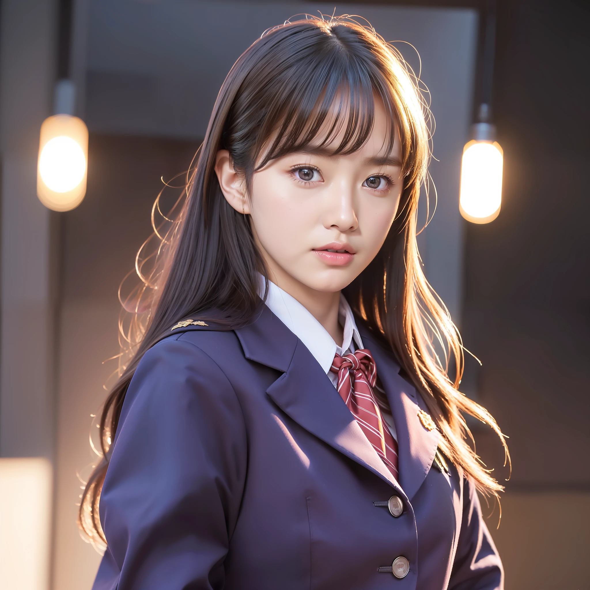 ulzzang-6500-v1.1, (Raw photo:1.2), (Photorealistic:1.4), Beautiful detailed girl, Very detailed eyes and face, Beautiful detailed eyes, Incredible, huge file size, ultra detail, high resolution, very detailed, best quality, masterpiece,, ((Japan girls' high school uniform)), illustration, very detailed, cg, unification, 8k wallpaper, fantastic, fine details, masterpiece, top quality, highly detailed cg uniform 8k wallpaper, light on face, movie lighting, 16 year old girl,