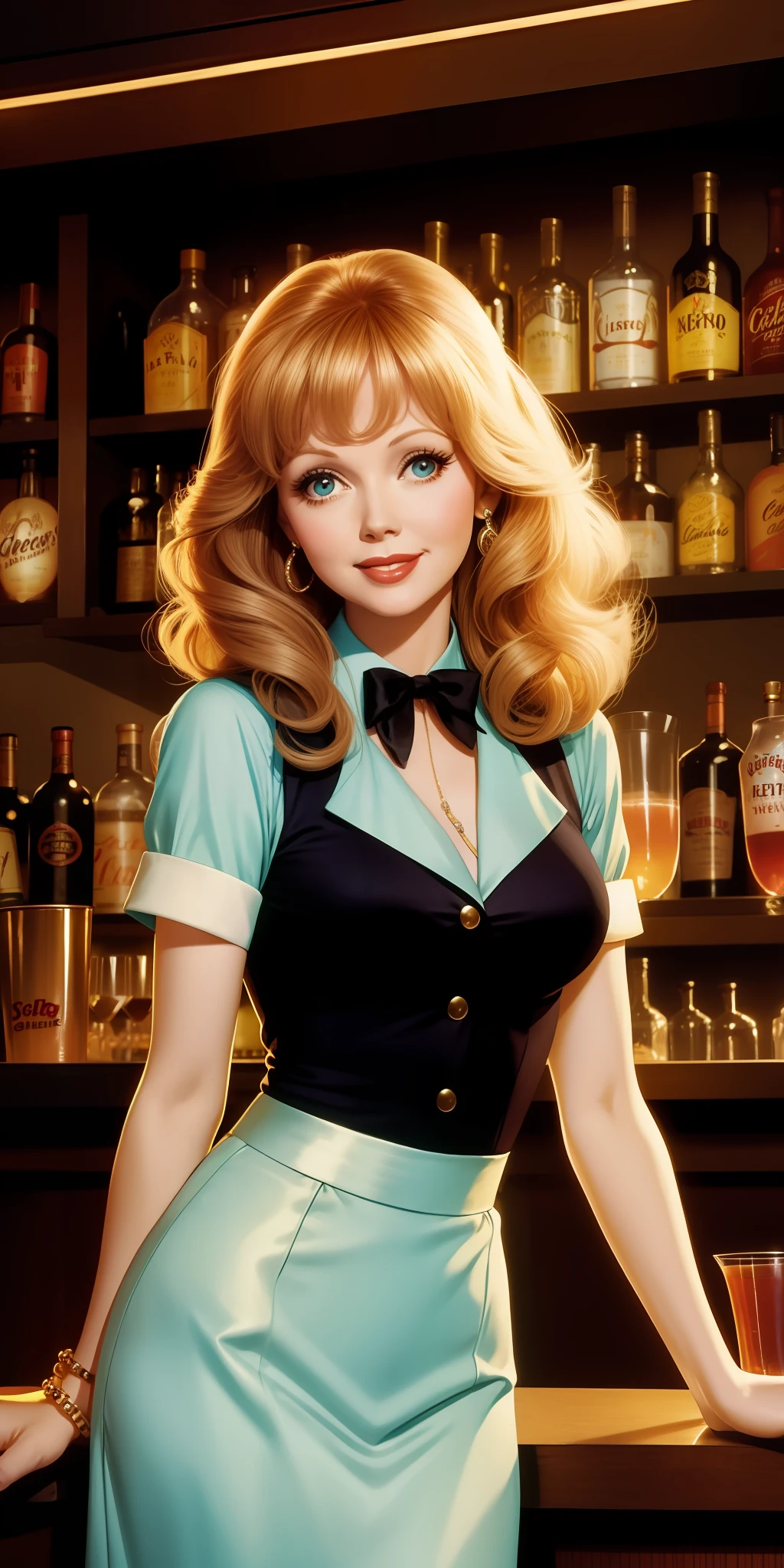 Shelley Long,  a cocktail waitress at the Cheers Bar,neon