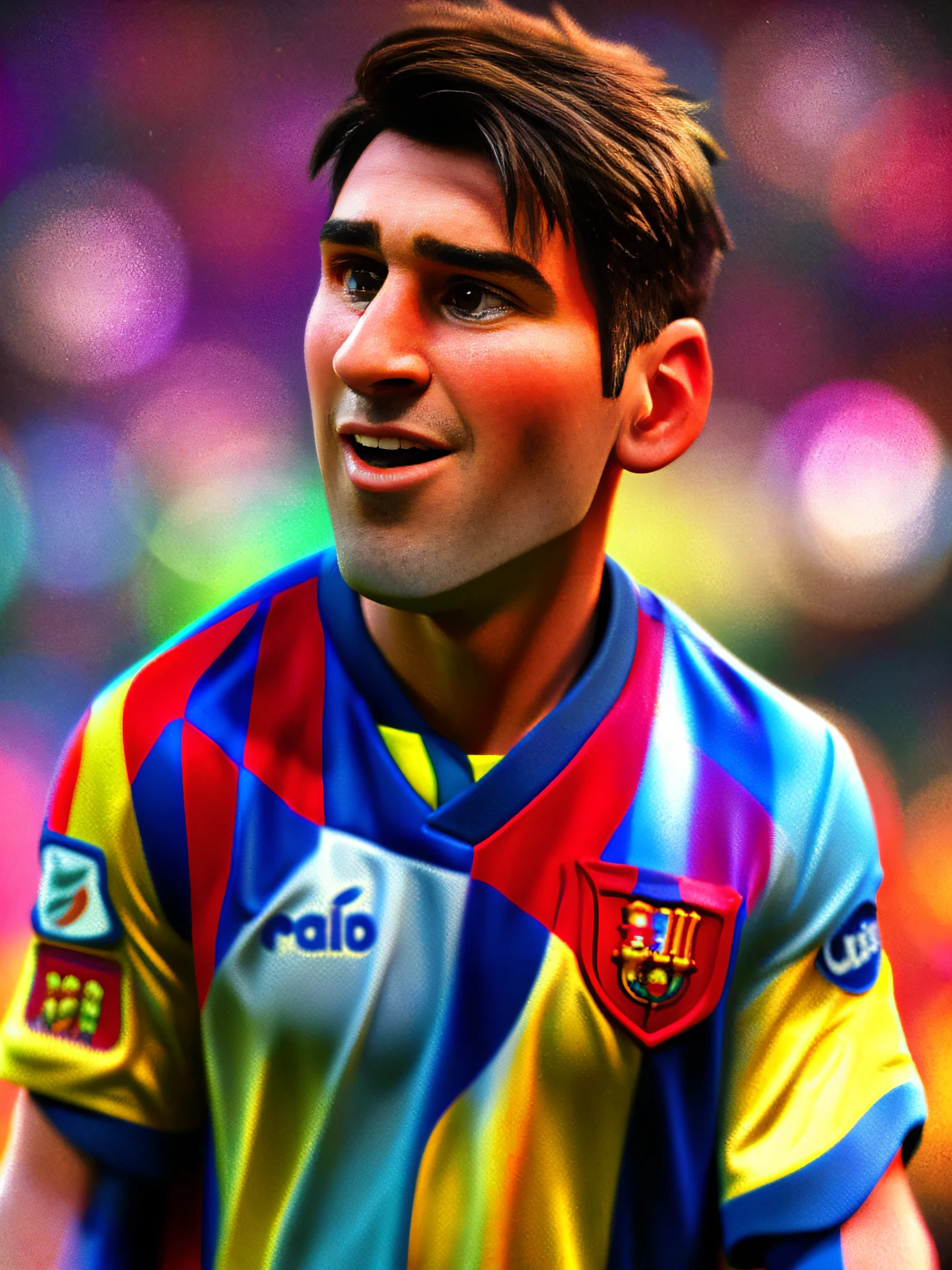 Lionel Messi, (pixar style) (masterpiece:1.2) (bokeh) (best quality) (detailed skin) (detailed texture) (8k) (claymation) (cinematic lighting) (sharp focus
