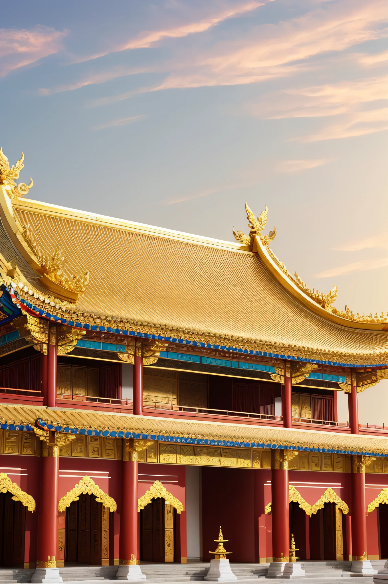 CHINESE PALACE GOLDEN, IMMENSE, GOLDEN MARBLE, GOLD WITH PAGODAS TOWERS AROUND YOU