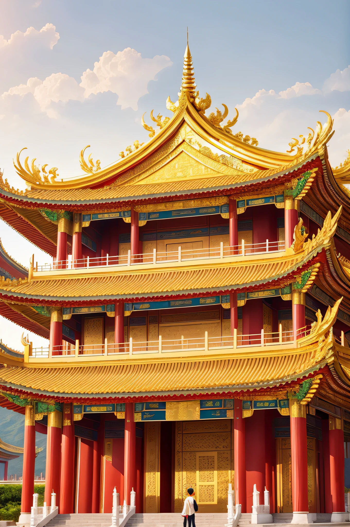 CHINESE PALACE GOLDEN, IMMENSE, GOLDEN MARBLE, GOLD WITH PAGODAS TOWERS AROUND YOU
