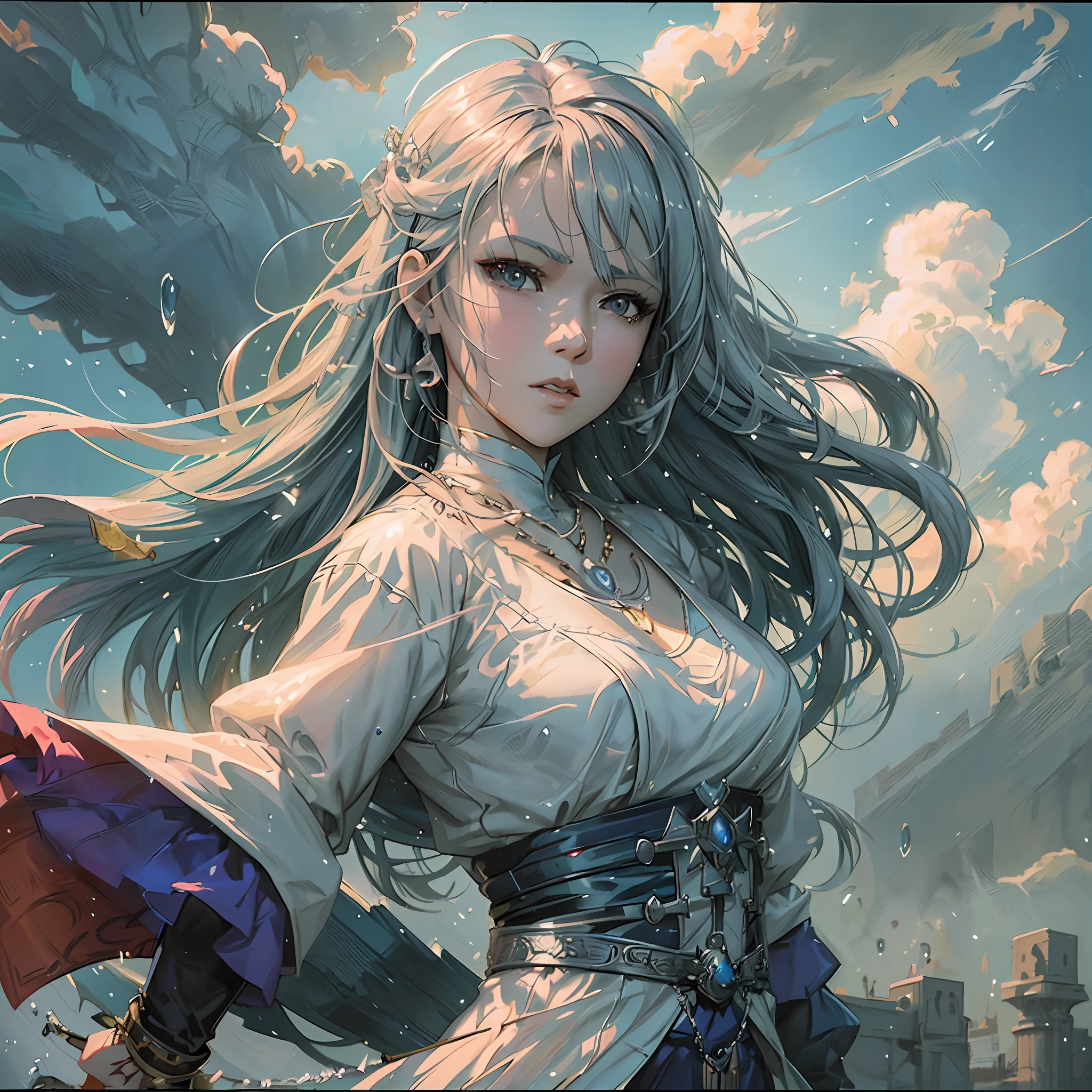 anime girl with long hair and a sword in a white dress, anime fantasy artwork, 2. 5 d cgi anime fantasy artwork, detailed digital anime art, anime fantasy illustration, detailed portrait of anime girl, beautiful character painting, ross tran 8 k, guweiz on pixiv artstation, guweiz on artstation pixiv, detailed anime character art