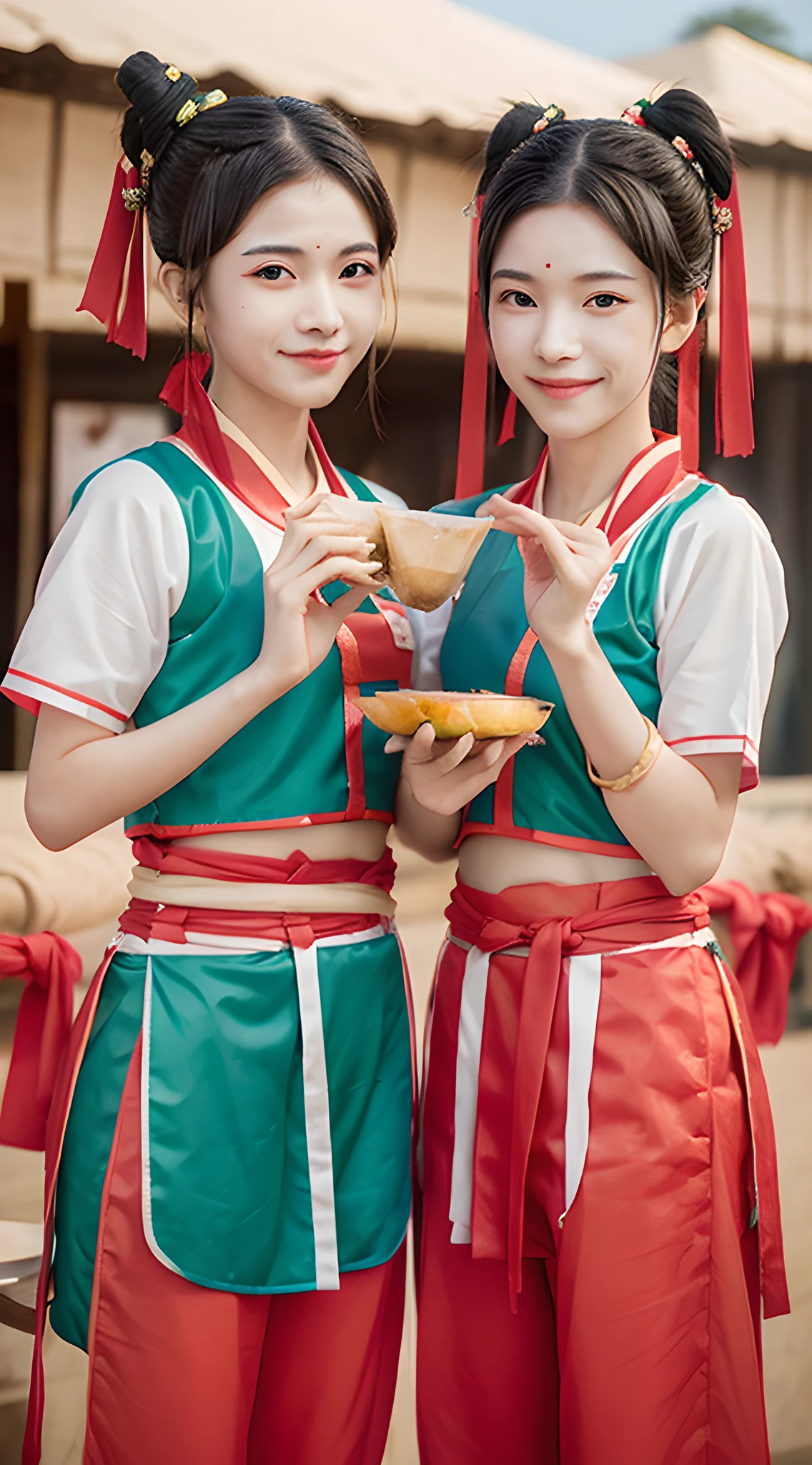 Dragon Boat Festival, zongzi delicacy, fresh girls holding zongzi, conveying Chinese food culture