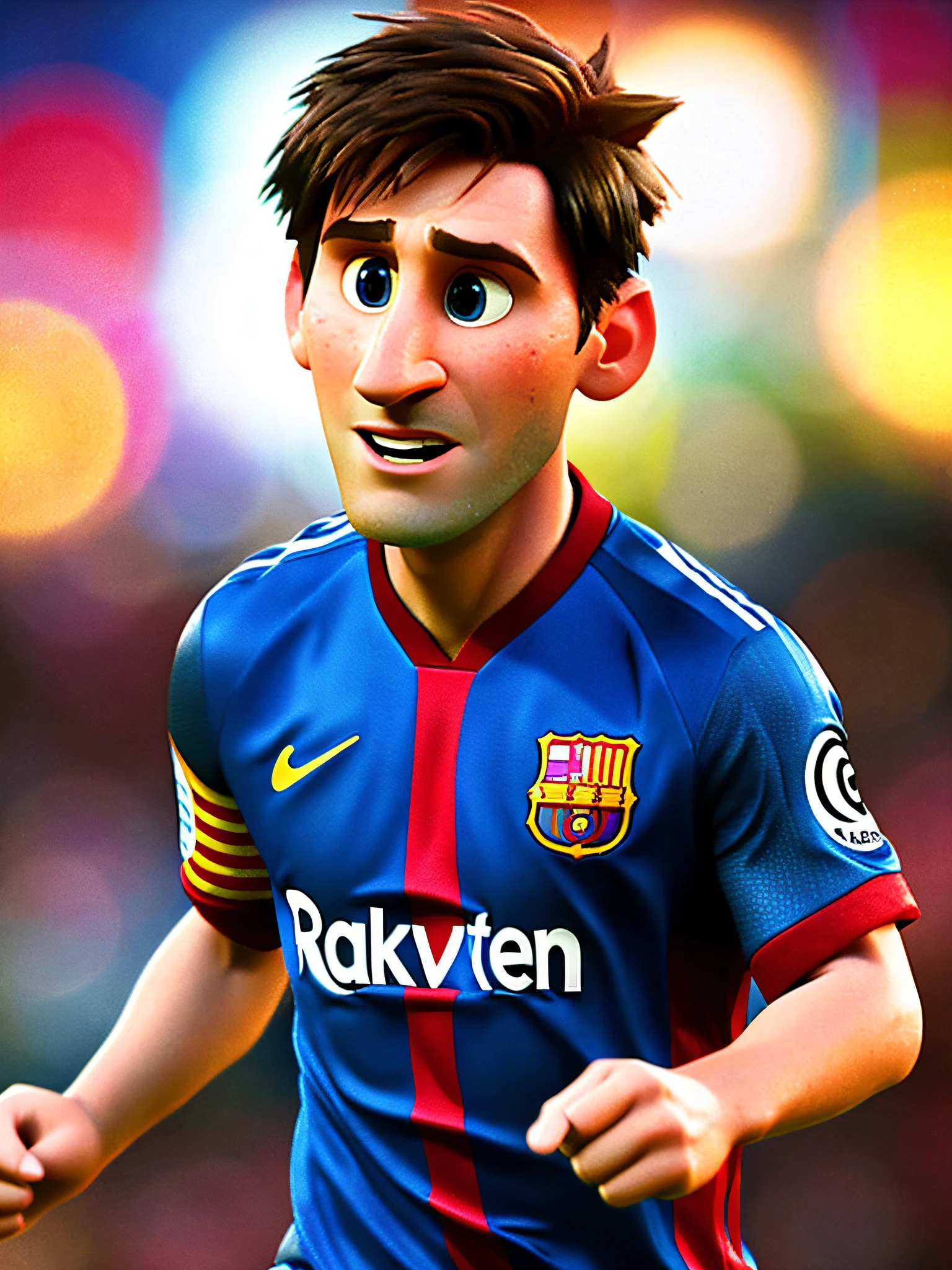 Lionel Messi, (pixar style) (masterpiece:1.2) (bokeh) (best quality) (detailed skin) (detailed texture) (8k) (claymation) (cinematic lighting) (sharp focus
