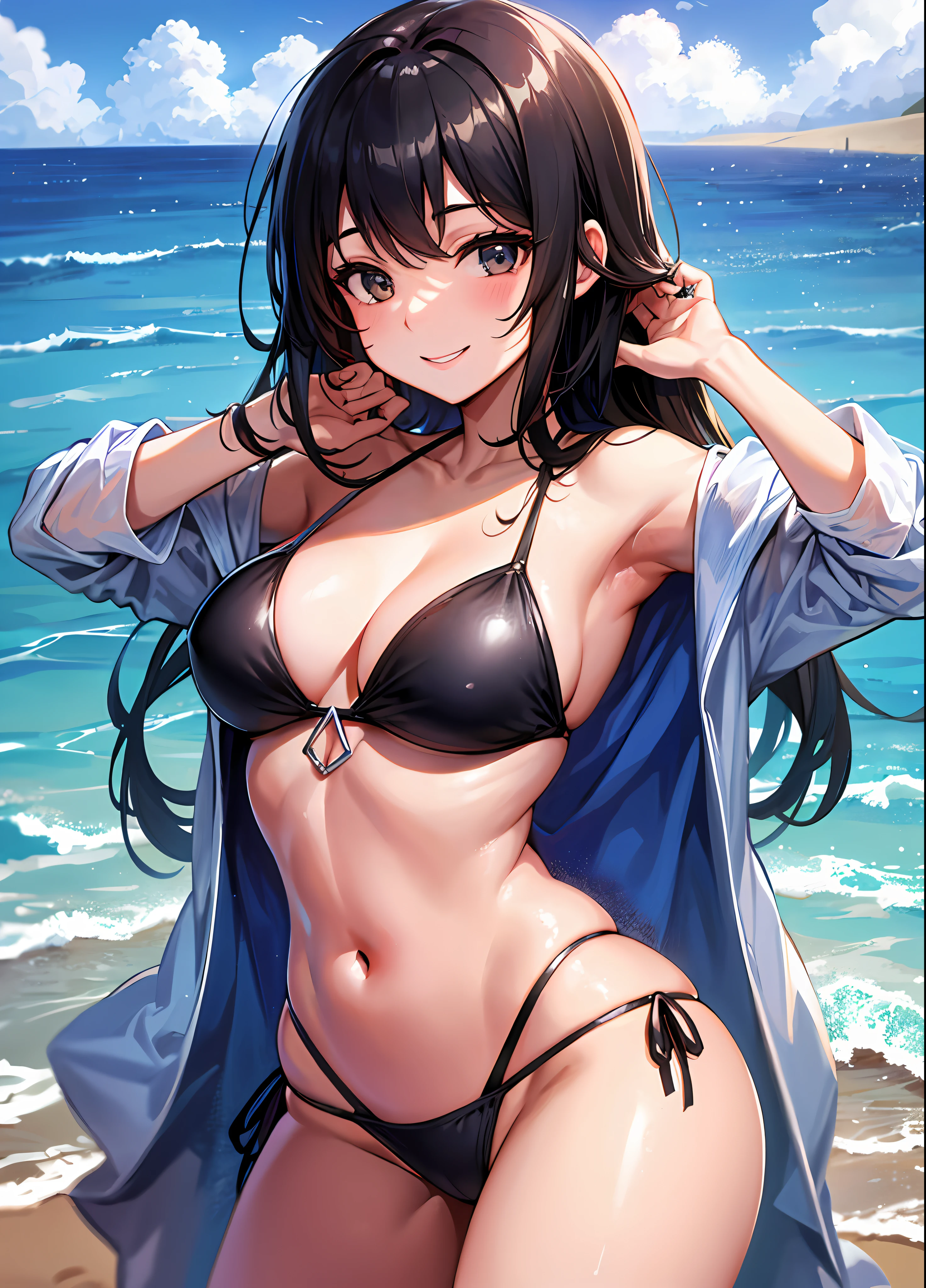 Girl in bikini on the beach, smiling