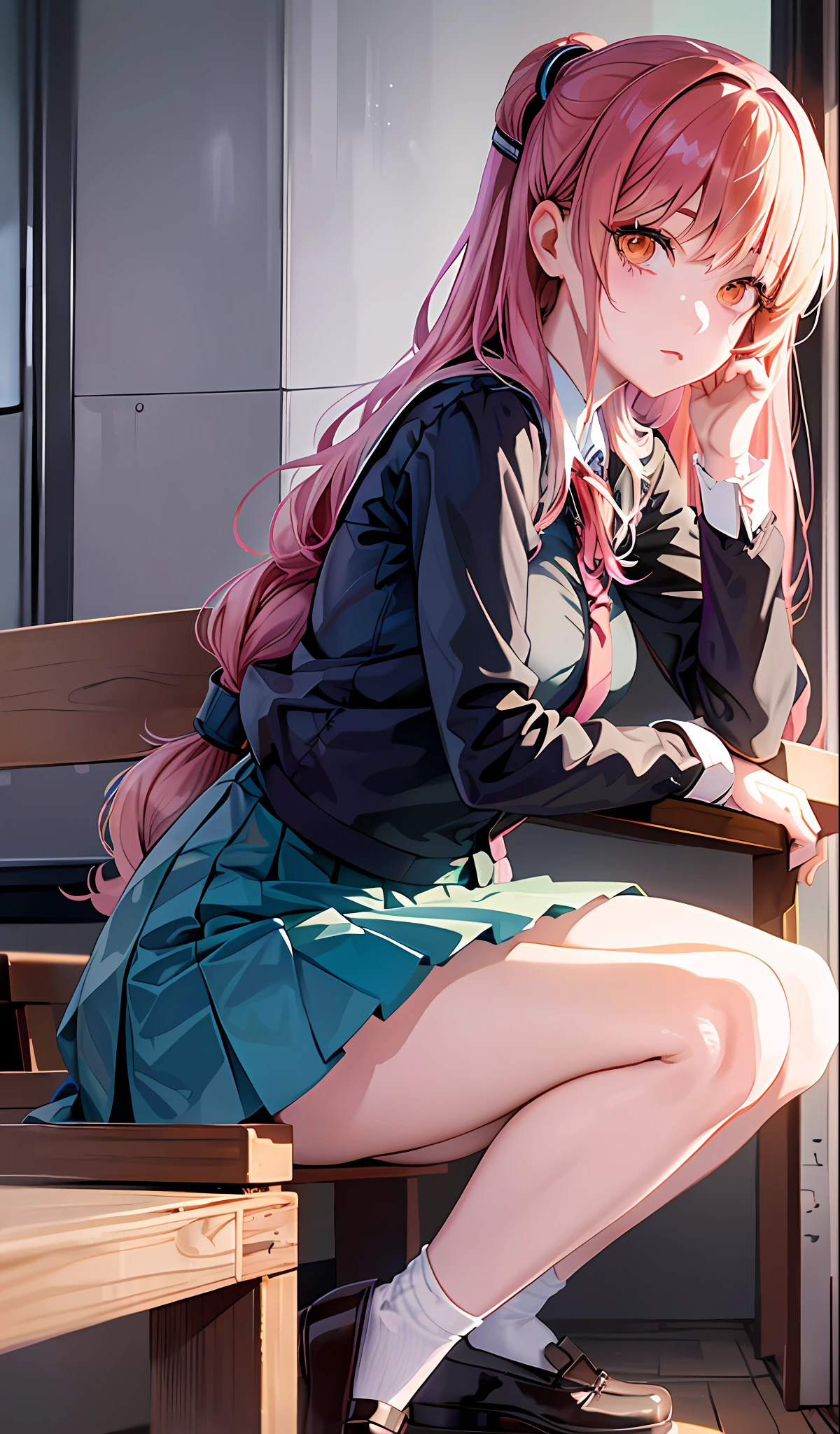anime girl sitting on a chair with her legs crossed, beautiful anime high school girl, seductive anime girl, a hyperrealistic schoolgirl, realistic schoolgirl, hyperrealistic schoolgirl, beautiful anime girl squatting, anime best girl, an anime girl, anime girl, attractive anime girl, anime girls, the anime girl is crouching, smooth anime cg art