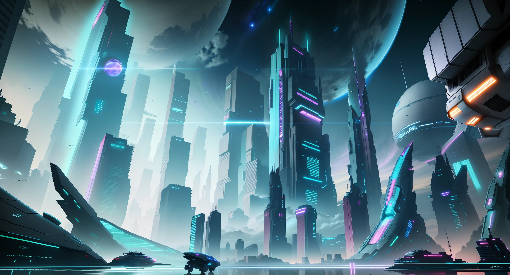 Sky, night, planet, spaceship